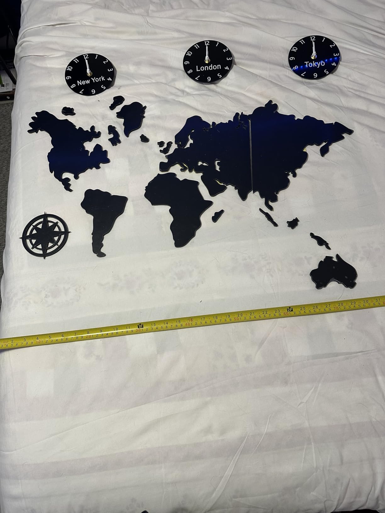 Large World Map Wall Clock with City Time Zone for Office (Normal Design) - Battery Operated - Silent Non Ticking - Geographic Wall Art Decor customer photo 1