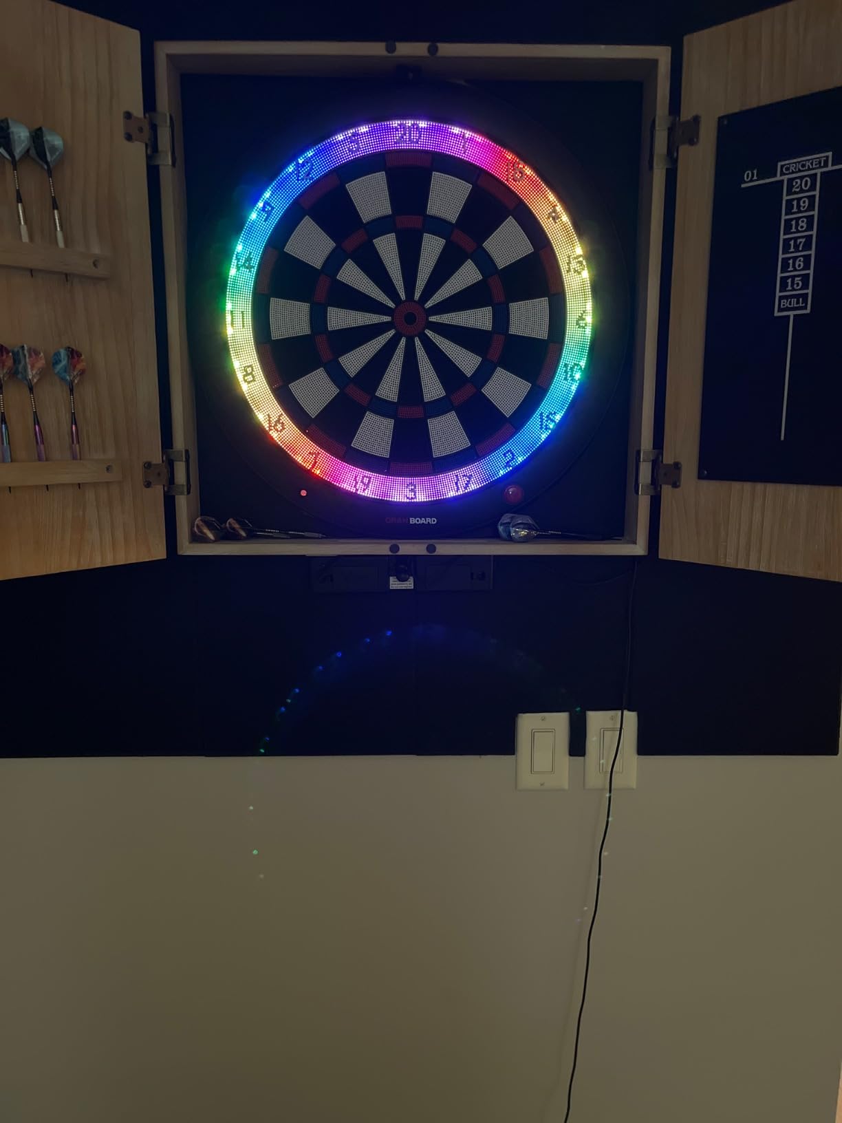American Legend Barnwood Dartboard Cabinet with Wheat Finished Barn Style Doors - Dartboard Not Included customer photo 2