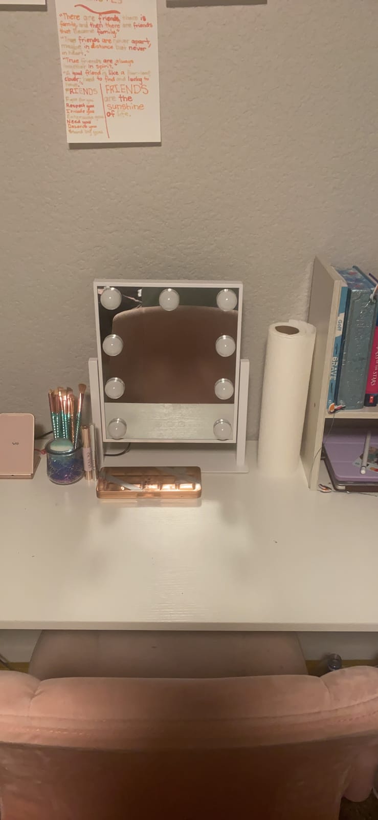 BWLLNI Lighted Makeup Mirror, White Vanity Mirror with Lights, 9 LED Bulbs | Hollywood Mirror Touch Control Design 3 Colors Dimmable LED Bulbs, Detachable 10X Magnification, 360° Rotation, 12