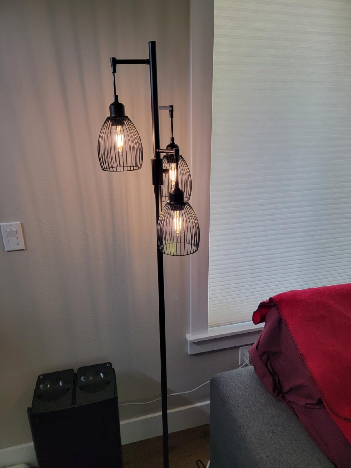Dimmable Floor Lamp, 3 x 800LM LED Edison Bulbs Included, Farmhouse Industrial Floor Lamp Standing Tree Lamp with Elegant Teardrop Cage Tall Lamps for Living Room Bedroom Office Dining Room-Black customer photo 2
