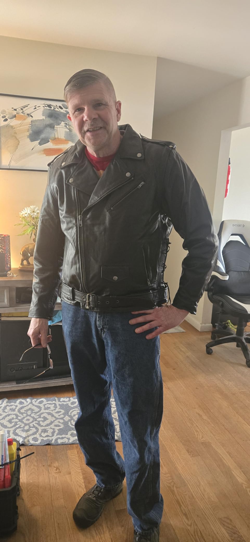 Men's Eagle Embossed Live To Ride - Ride To Live Classic Black Leather Motorcycle Biker Jacket customer photo 2