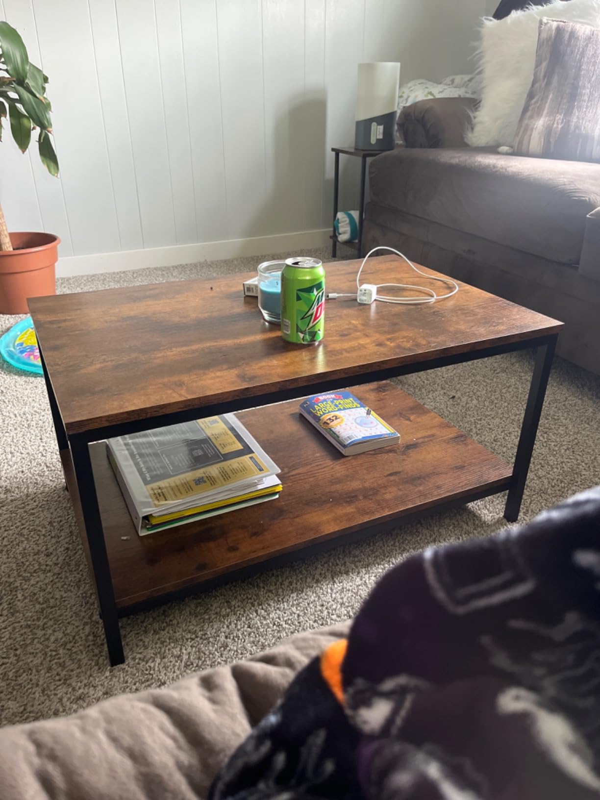 SUPER DEAL 2-Tier Industrial Coffee Table with Storage Shelf for Small Apartment Living Room, Rectangle Wood and Stable Metal TV Stand Side End Table, Rustic Brown customer photo 1