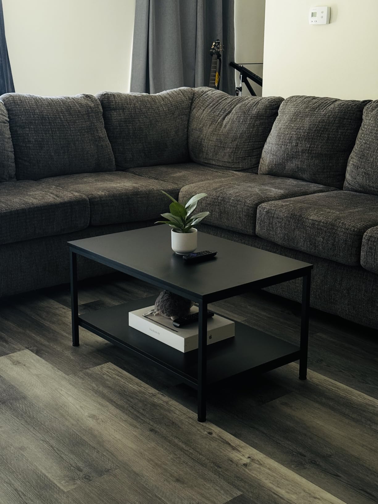SUPER DEAL 2-Tier Industrial Coffee Table with Storage Shelf for Small Apartment Living Room, Rectangle Wood and Stable Metal TV Stand Side End Table, Rustic Brown customer photo 2