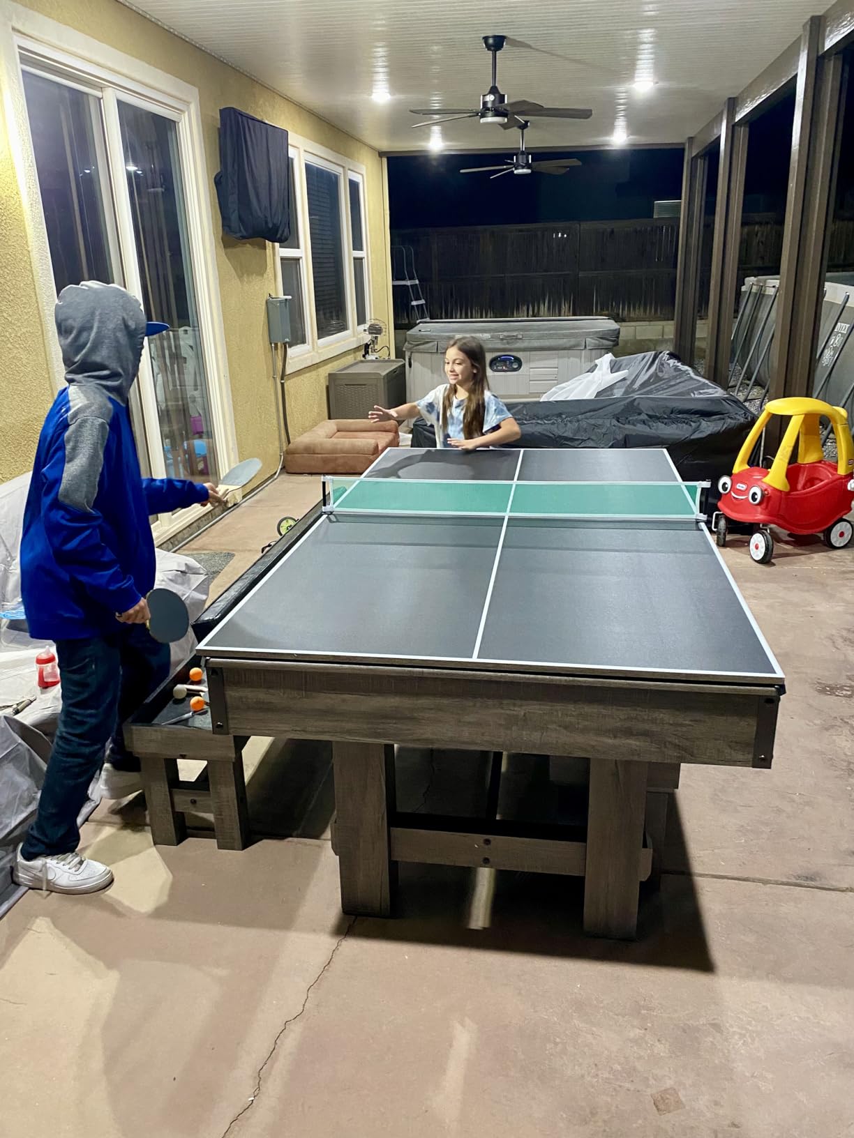 Hathaway Logan 7-ft Pool Table Combo Set with Benches - Rustic Gray with Blue Felt, Barnwood customer photo 1