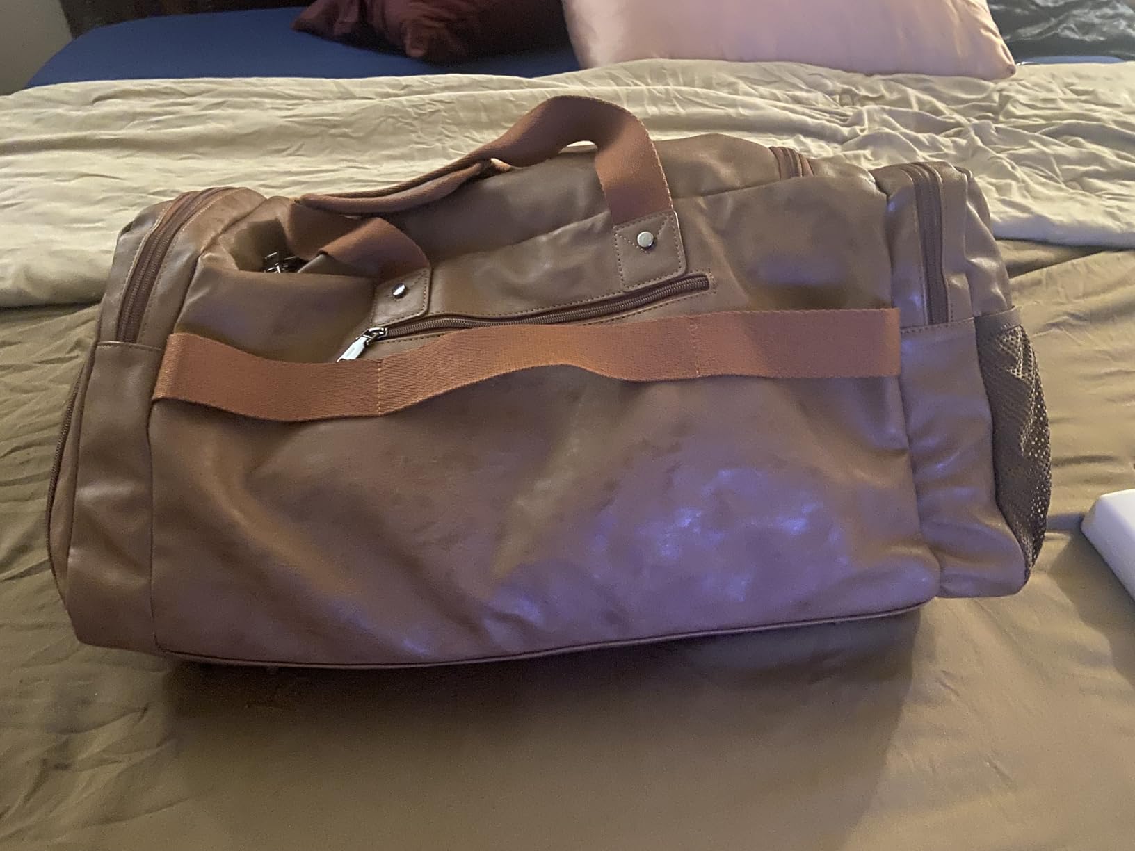Leather Travel Bag with Shoe Pouch,Weekender Overnight Bag Waterproof Leather Large Carry On Bag Travel Tote Duffel Bag for Men or Women-Brown customer photo 1
