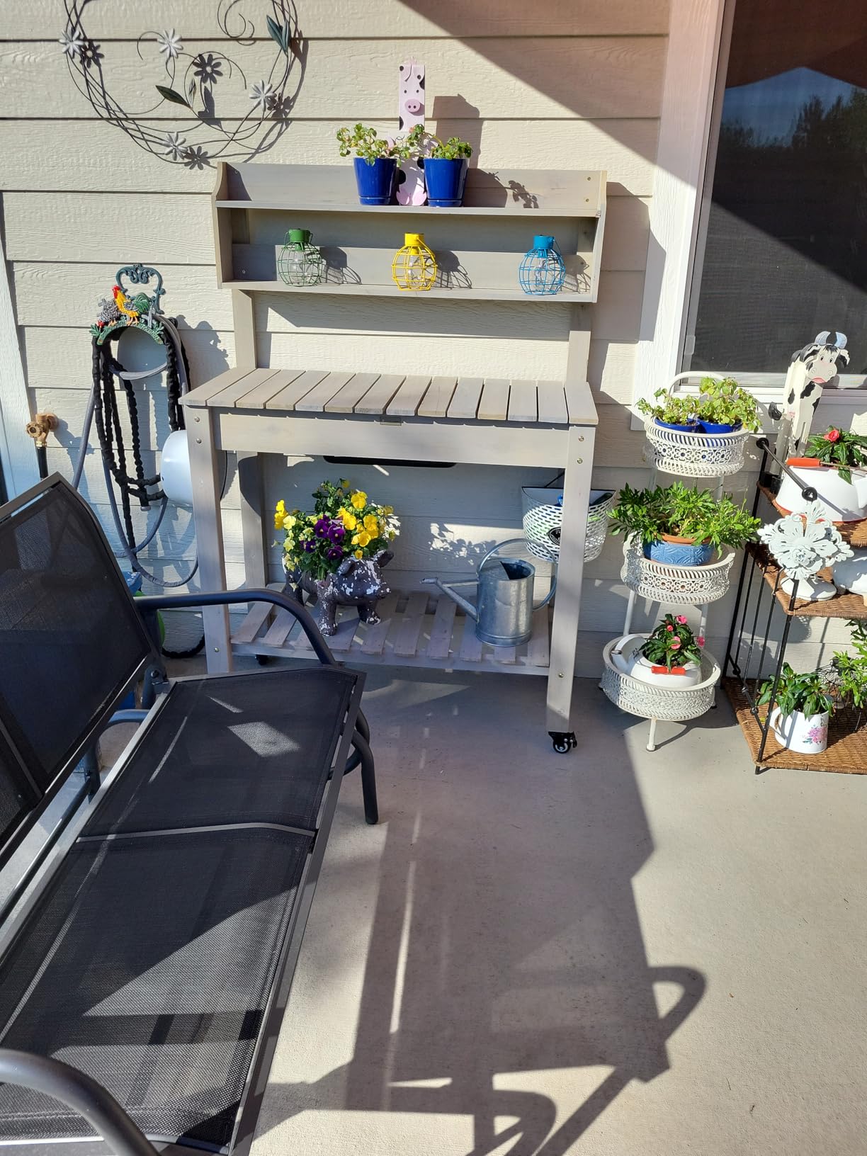 Best Choice Products Mobile Garden Potting Bench, Outdoor Wood Workstation Table w/Sliding Tabletop, 4 Locking Wheels, Food Grade Dry Sink, Storage Shelves - Brown customer photo 1