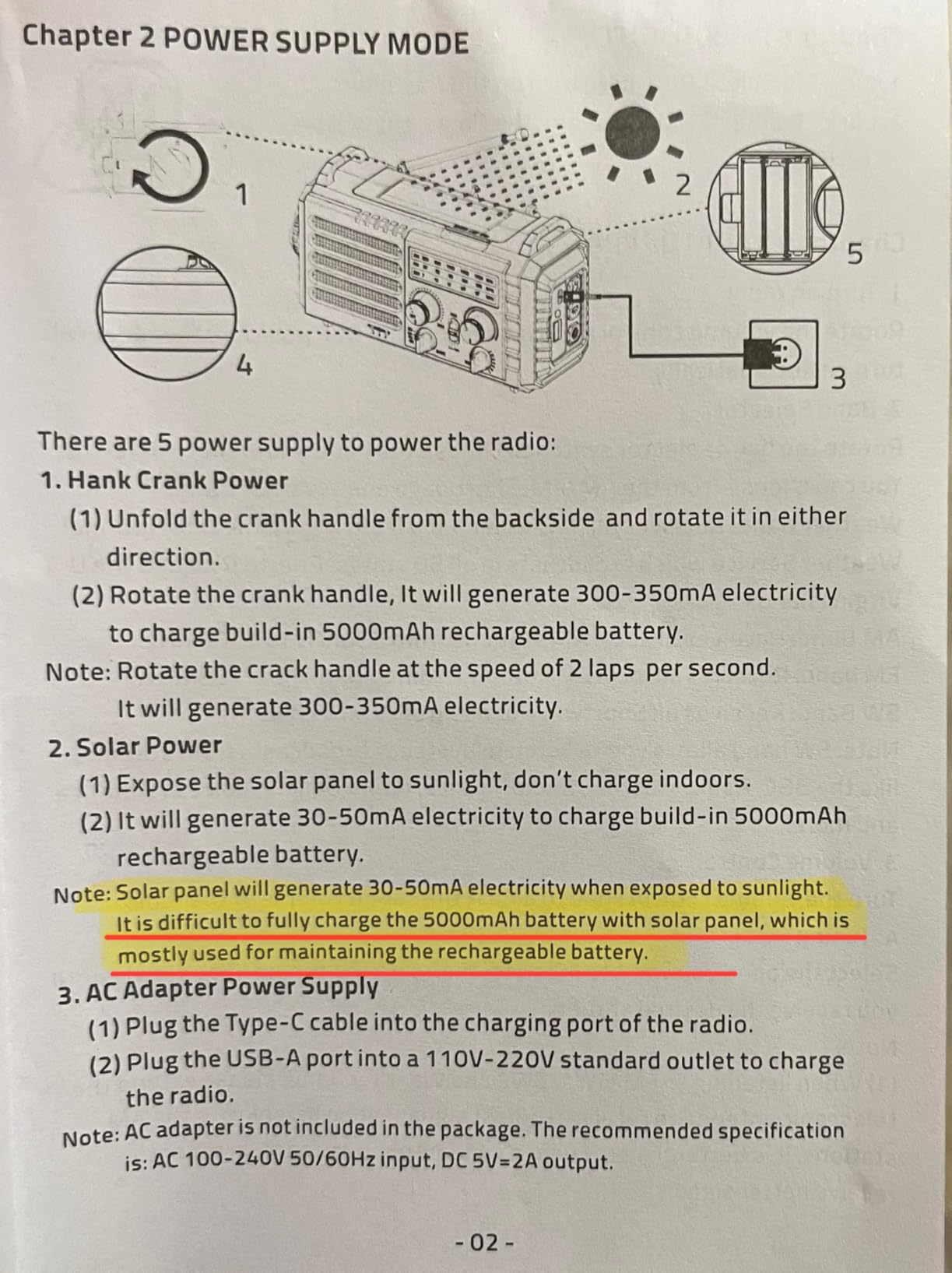 Emergency Radio, 5000mAh/18500mWh Weather Radio, Solar Hand Crank Radio with AM/FM/SW/NOAA Alert, Cell Phone Charger, Headphone Jack, Flashlight and SOS Siren customer photo 2