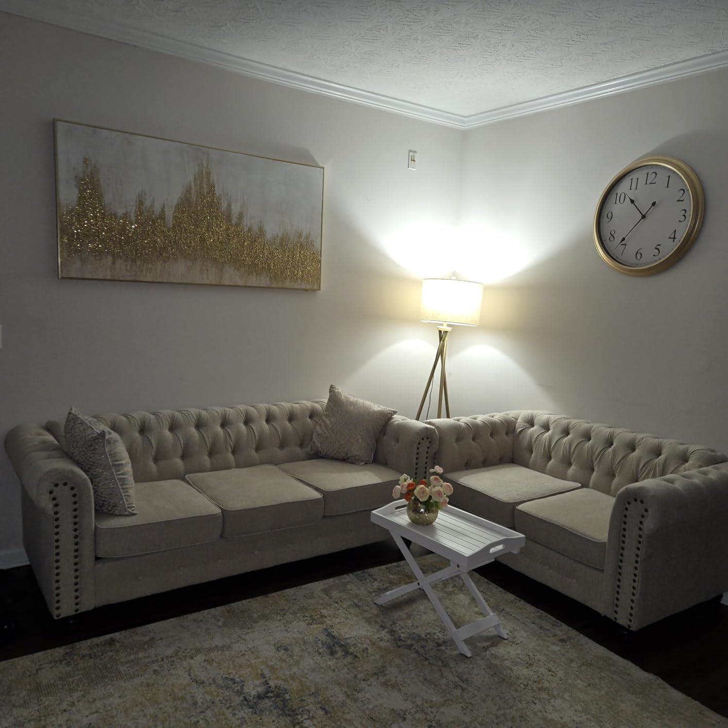 Morden Fort Classic Chesterfield Sofa Set 82'', Tufted Sofa for Couch Set with Solid Wood Legs Thick Cushion, Pet-Friendly Deep Seat Sofas Couches for Living Room Bedroom Apartment - Linen Beige customer photo 2