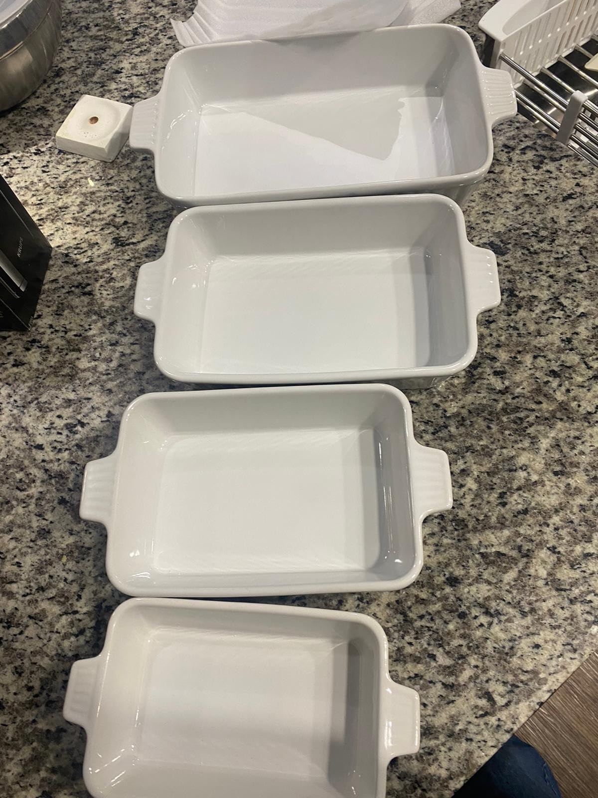 MALACASA Casserole Dishes for Oven, Porcelain Baking Dishes, Ceramic Bakeware Sets of 4, Rectangular Lasagna Pans with Handles for Baking Cake Kitchen, White (9.4