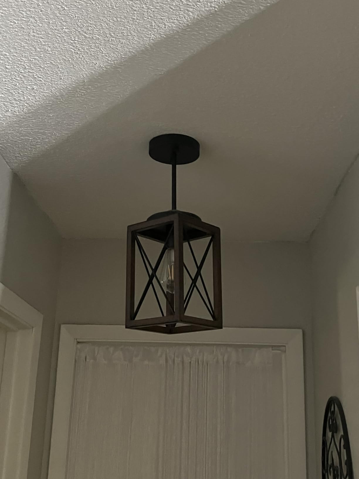 DEWENWILS 2 Pack Farmhouse Pendant Light, Metal Hanging Light Fixture with Wooden Grain Finish, 48 Inch Adjustable Pipes for Flat and Slop Ceiling, Kitchen Island, ETL Listed customer photo 1