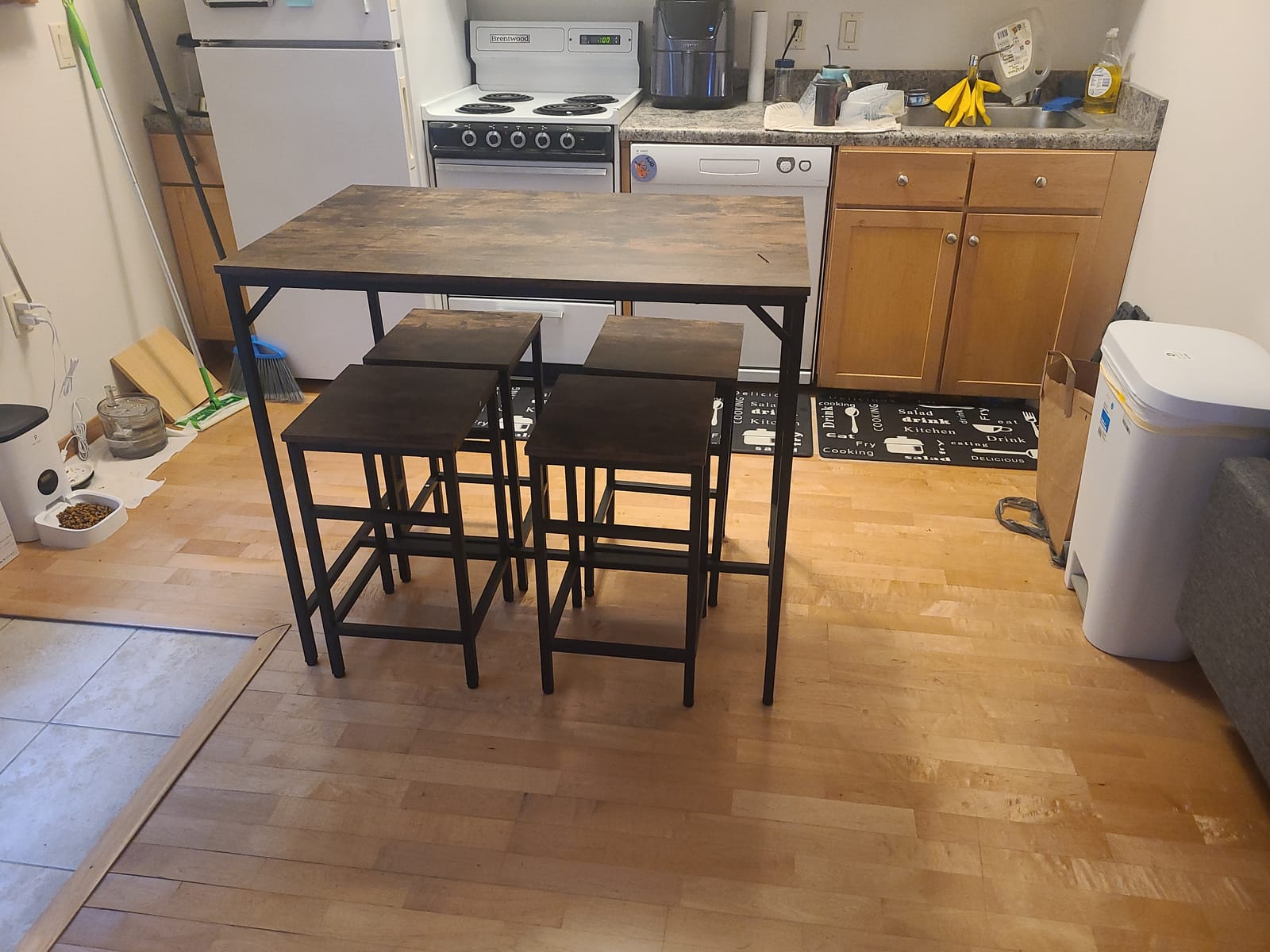 HOMCOM 5-Piece Industrial Dining Table Set, Bar Table Chair Set Black/Brown | 4 Stools Included, Space Saving, Pub & Kitchen customer photo 2
