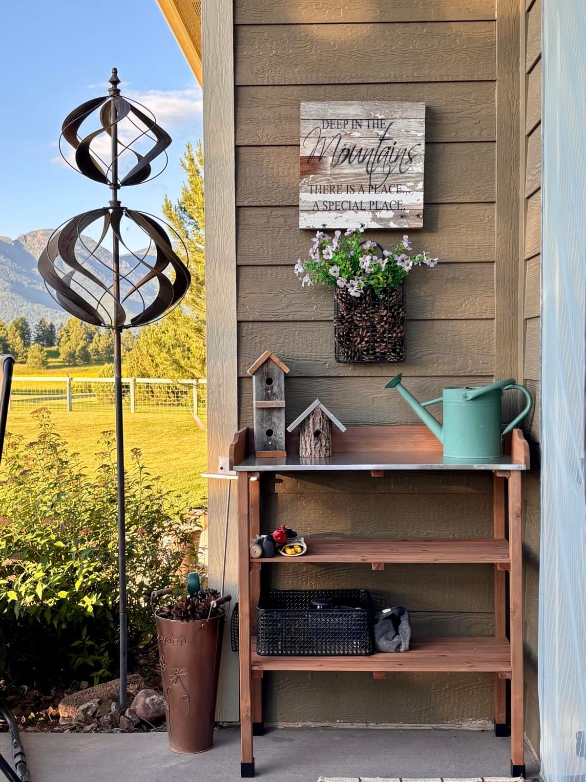 Yaheetech Potting Bench Outdoor Console Table w/3-Tier Storage, Natural Wood customer photo 1