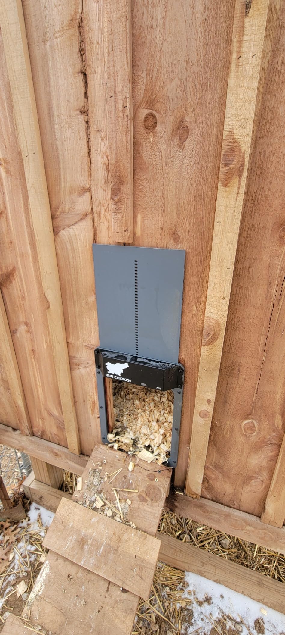 RUN-CHICKEN Door T50 - Automatic Chicken Coop Door Opener, Battery Powered & Weatherproof Aluminum, Smart App & Timer Control, Predator Proof, Easy Install, Reliable All-Season Performance (Gray) customer photo 1