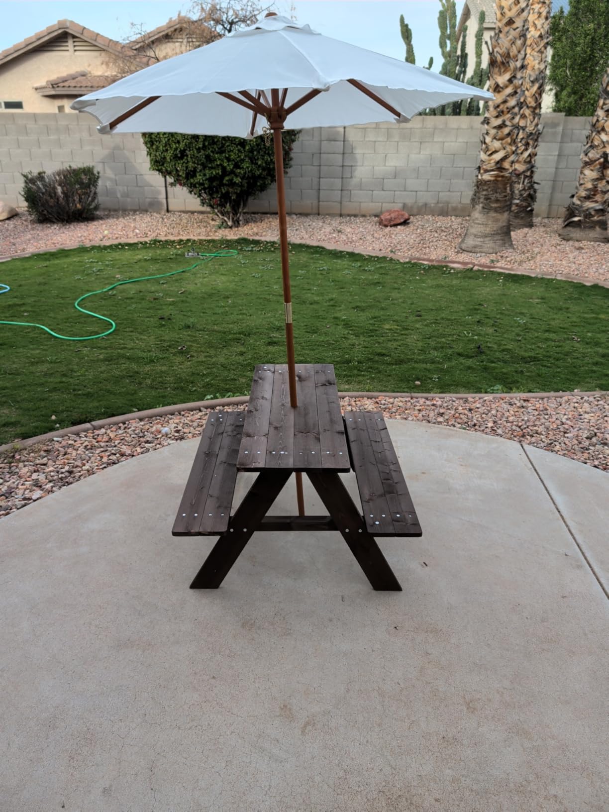 HONEY JOY Kids Picnic Table, Outdoor Wooden Bench Set w/Removable Umbrella, Walnut customer photo 2