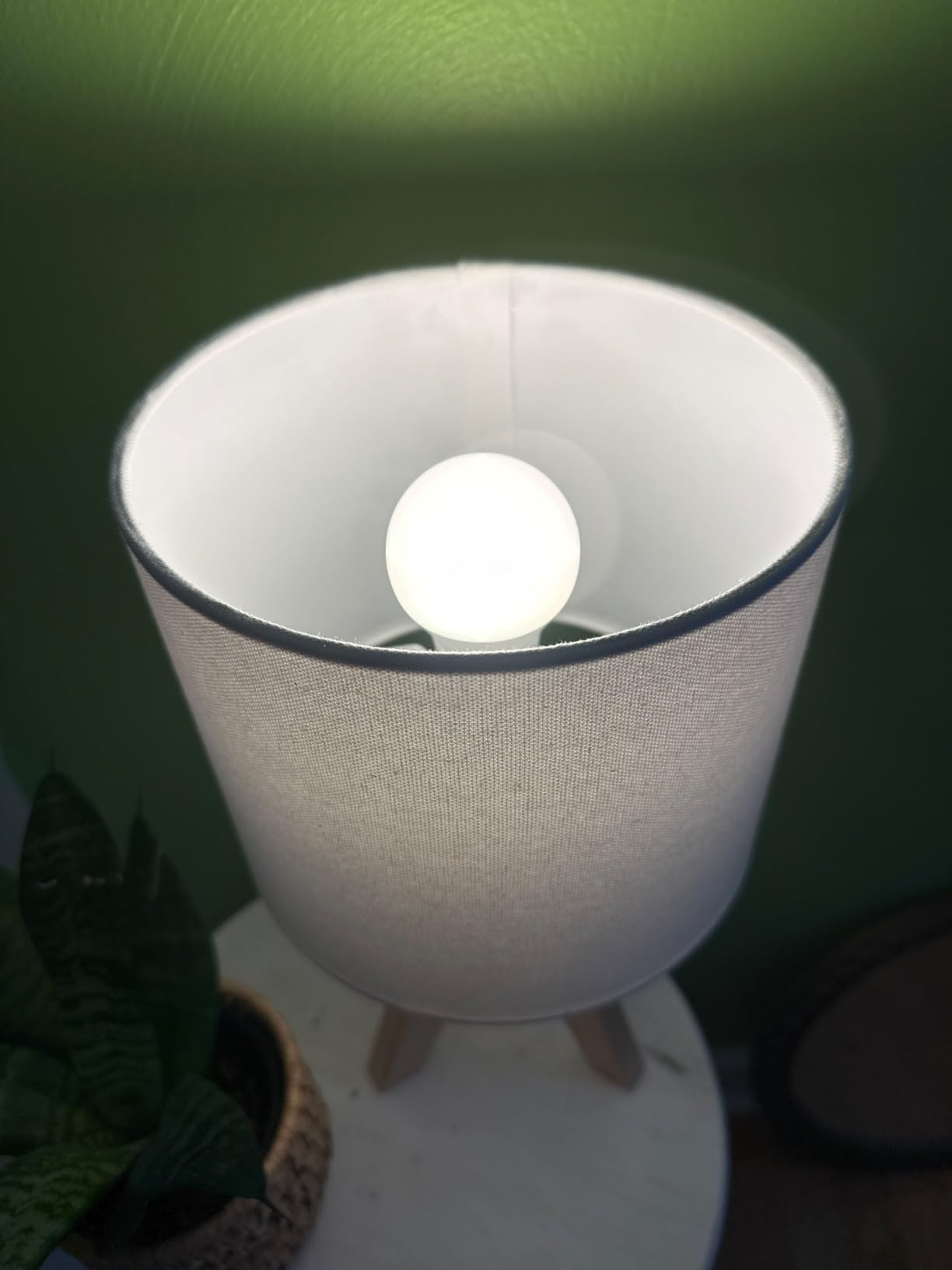 DEWENWILS Mid Century Bedside Lamp, Small Tripod Table Lamp with Linen Fabric Shade, Wood Nightstand Lamp for Nursery, Living Room, Bedroom, End Table, UL Listed, 14.2 Inch, ON/Off Switch customer photo 2