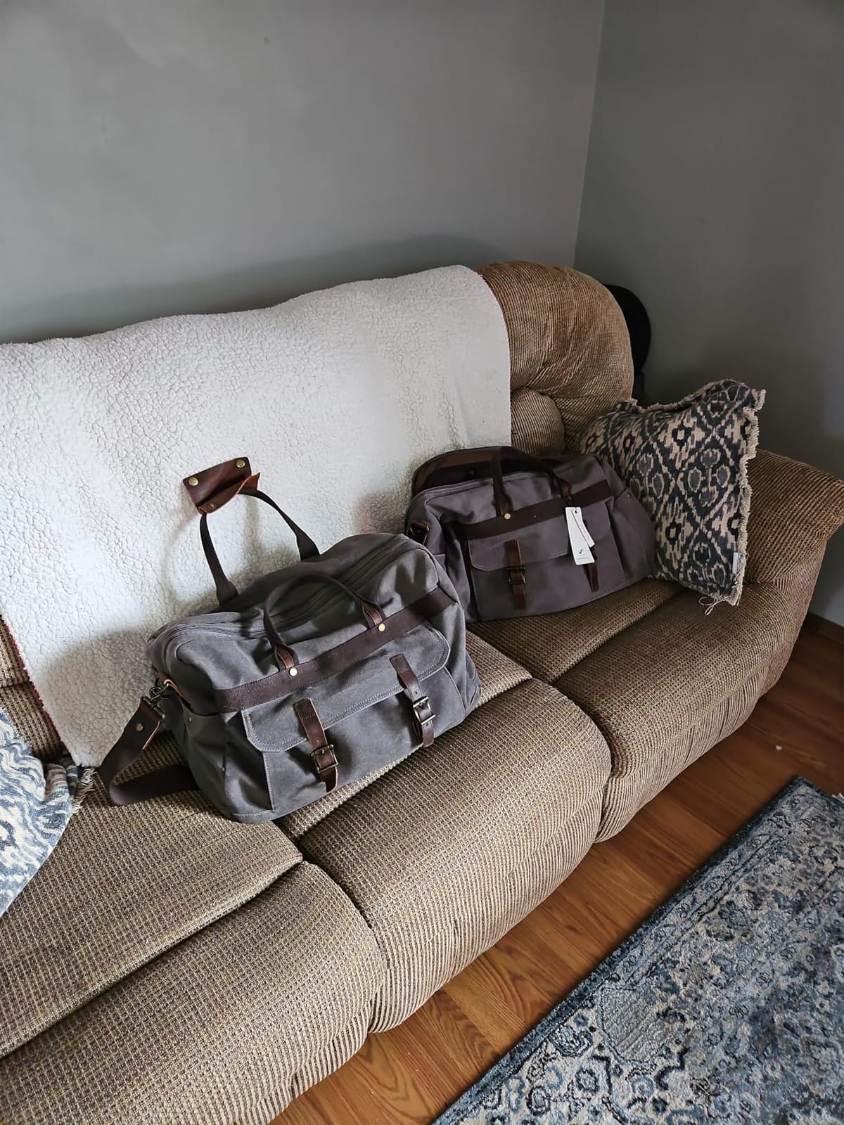 Duffle Bag for Men Waterproof Genuine Leather Canvas Travel Duffel Bags for Women Overnight Weekender Bag for Traveling customer photo 1