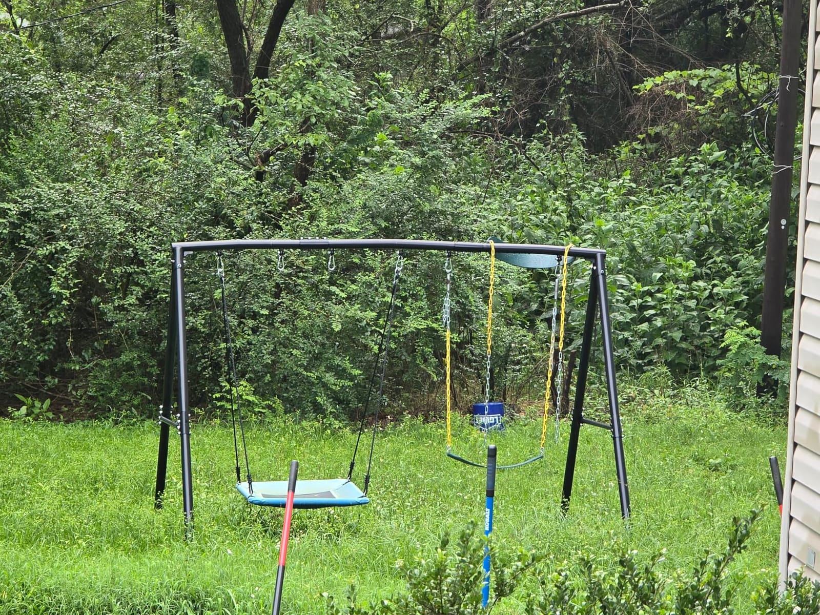 Hapfan 600lb Heavy Duty Swing Set for Outdoor Backyard with 3 Swings Black | 60mm Metal Pipe, Platform Swing + 2 Belt Swings, for Kids from Toddler to Teens, ASTM Tested | CPSC Safety Compliant (Patented) customer photo 1
