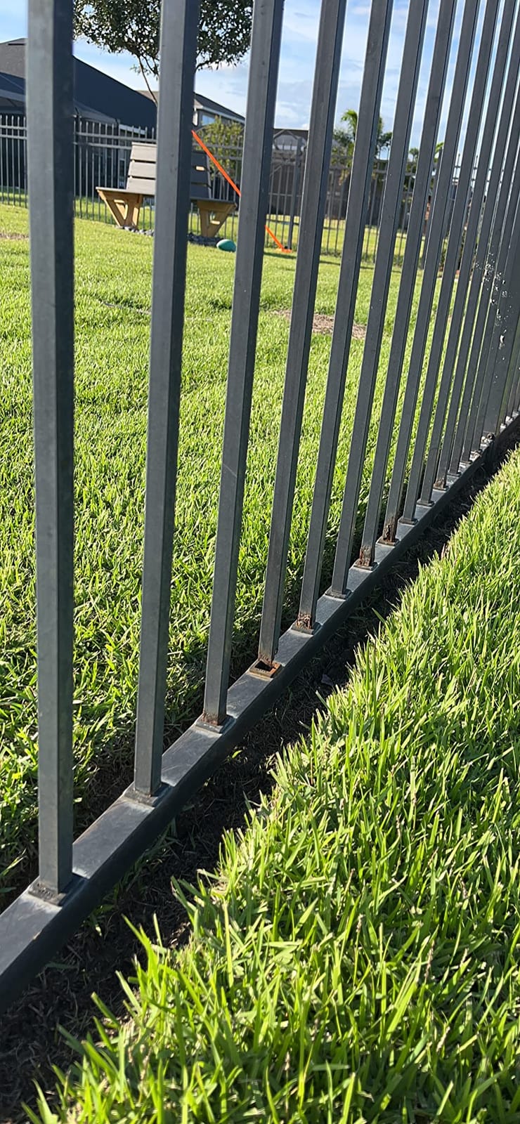 Black Steel Anti-Rust Fence Panel - Sharp End Pickets - 6.5ft W x 5ft H - Easy Installation - for Residential, Outdoor, Yard, Garden, Swimming Pool, on Concrete or Soil, 3-Rail, One Post included customer photo 1