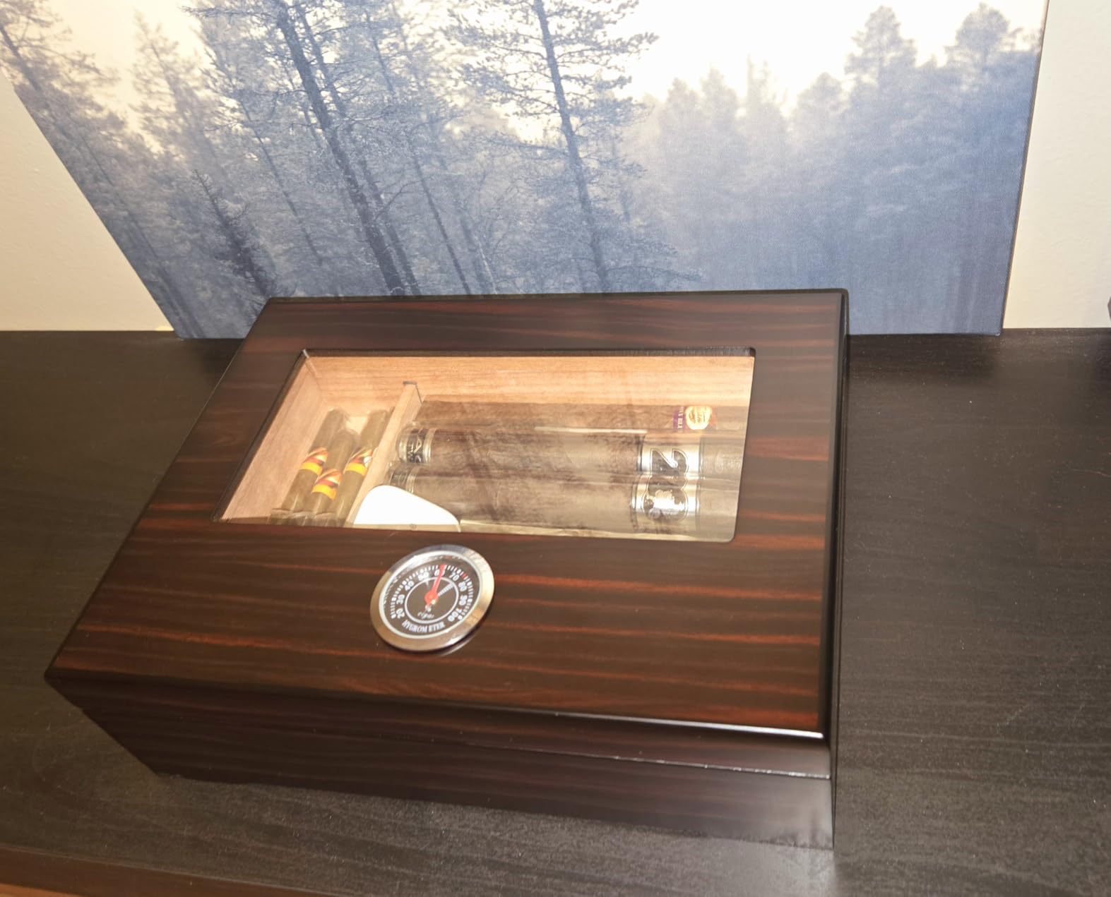 TISFA Cigar Humidor, Glass Top Cigar Box with Hygrometer Humidifier Divider | Desktop Cedar Wood Storage Case, Holds 20-30 Cigars customer photo 1