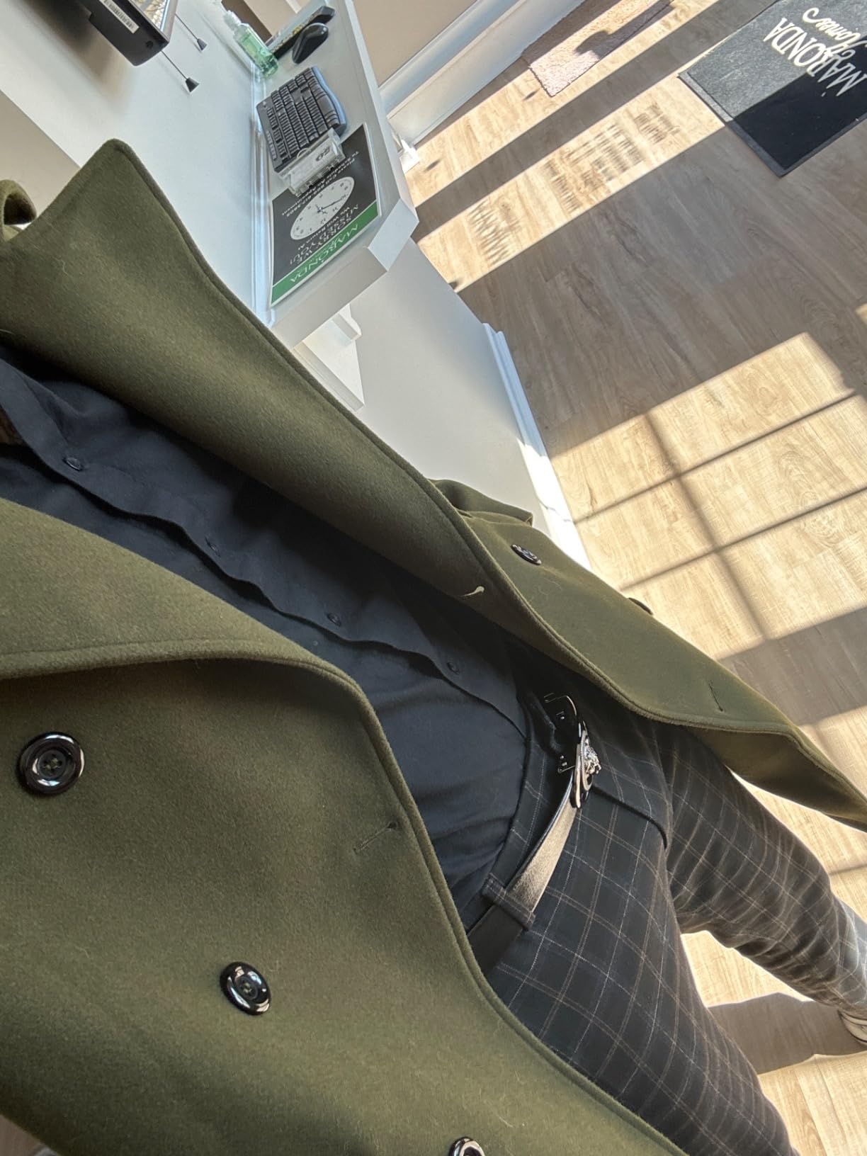 Mens Double Breasted Trench Coat Business Casual Winter Overcoats | Long Coats, Lapel Collar, Fall&Winter, Knee Length customer photo 1