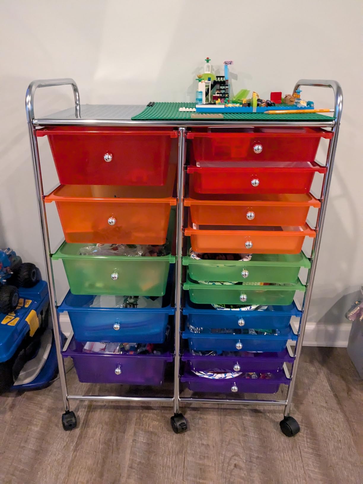 Yaheetech 15-Drawer Rolling Storage Cart on Wheels, Craft Organizer, Black, Fifteen see-through drawers in mixed sizes, steel frame, locking wheels, easy setup customer photo 1