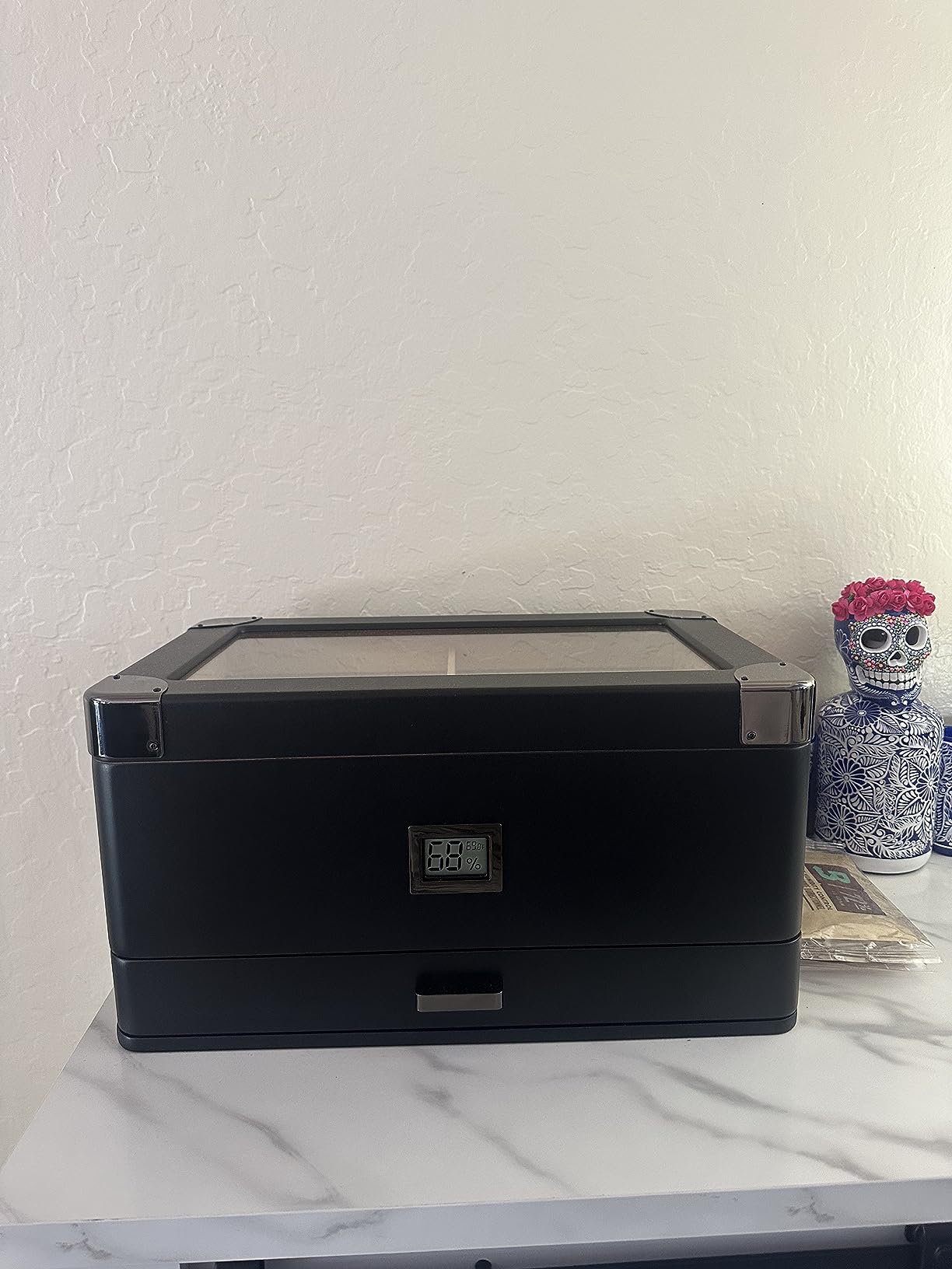 CASE ELEGANCE Military Glass Top Humidor, Black, Holds 70-100 Cigars | Digital hygrometer, Spanish cedar, humidor solution customer photo 1