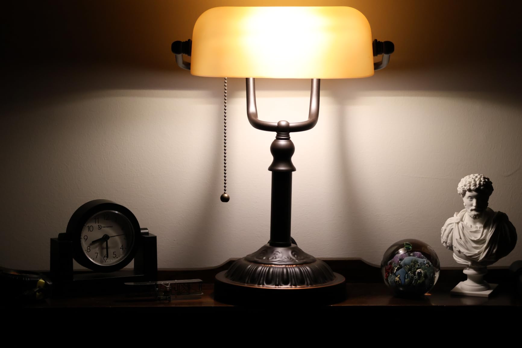 TORCHSTAR Green Glass Bankers Desk Lamp with Pull Chain, E26 Base | Brass Finish Base, Antique Traditional Library Lamp for Office Study Room customer photo 1