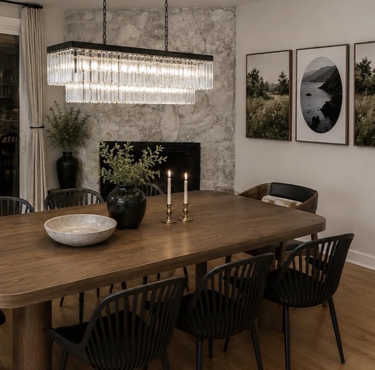 Weesalife Crystal Chandeliers for Dining Room, 11-Lights L33.5 Inch | Modern Rectangle Chandeliers for Dining Room, Contemporary Pendant Light Fixture for Kitchen Island Bar, Adjustable Height customer photo 1