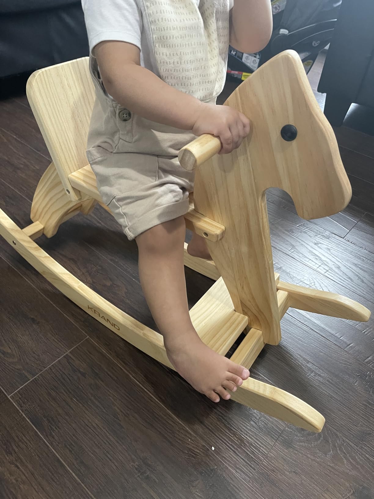 Kids Wooden Rocking Horse, Boy & Girls Ride-On Toy with Foot Pedal - Classic Design Natural Rocker customer photo 2