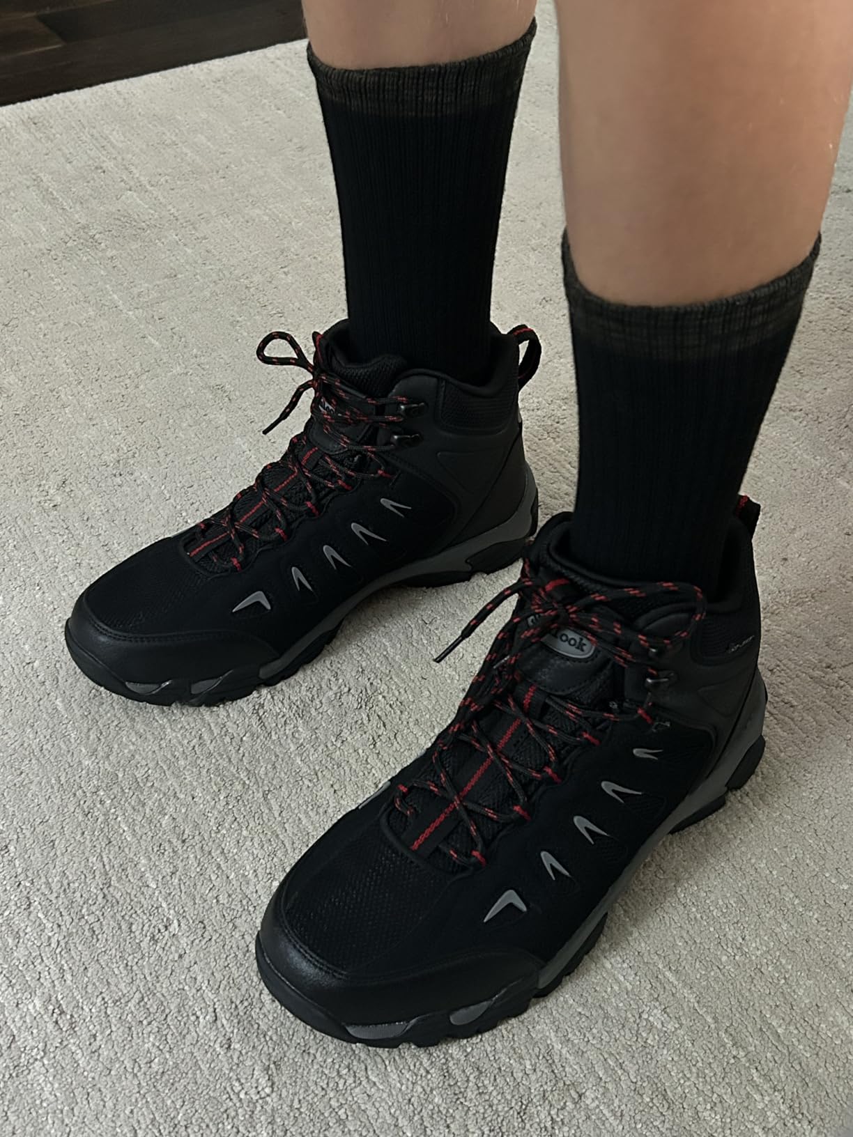 SHULOOK Men's Waterproof Hiking Boots Non-Slip Lightweight Mid Top Ankle Boot Breathable Hiker Trekking Shoes customer photo 2