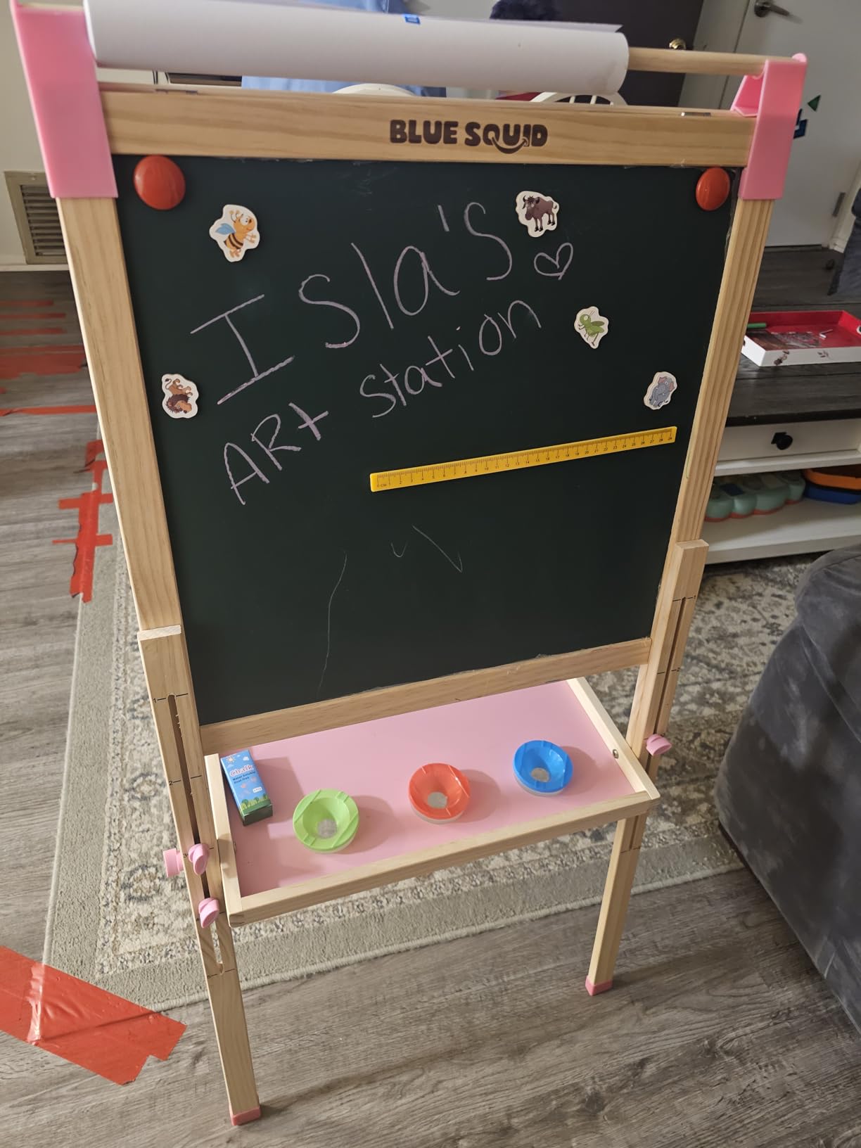 Blue Squid Art Easel for Kids with Paper Roll x 3, Includes 100+ Accessories, Double Sided Adjustable Wooden Painting Easel with Magnetic Chalk Board, White Board for Toddlers Ages 3,4,5,6,7,8,9,10,12 customer photo 2