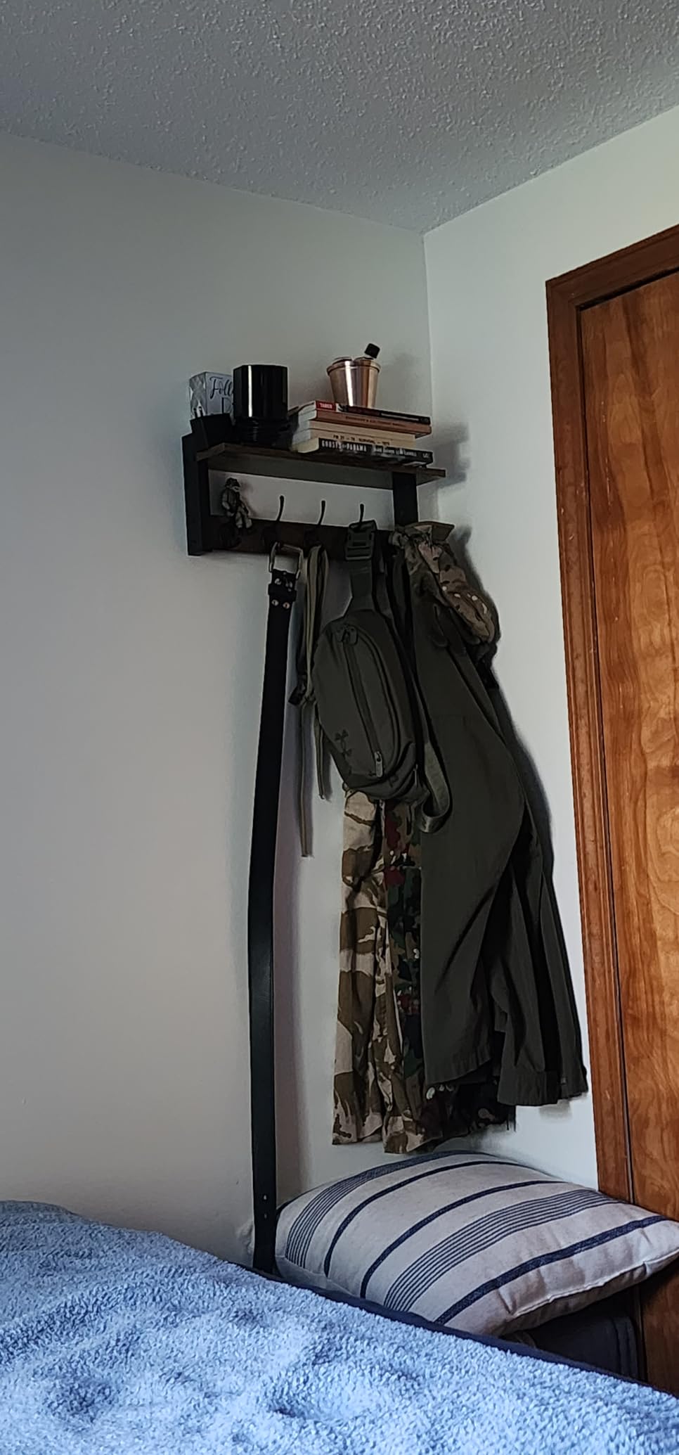 Wall Hooks with Shelf, Wood Coat Rack with Shelf Wall-Mounted, Entryway Hanging Shelves with 5 Metal Hooks for Clothes Hats Towel Purse Robes, Bathroom Mudroom Bedroom, Rustic Brown Black customer photo 1