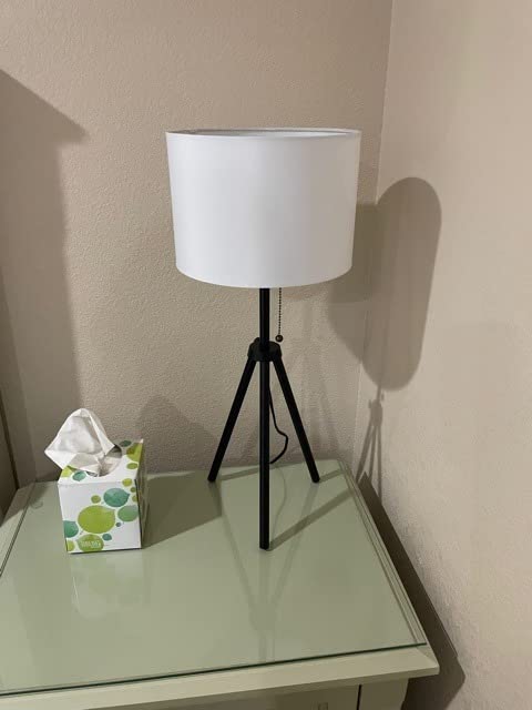 O'Bright Tripod Table Lamp, Adjustable in Height, 100% Metal Body with Linen Drum Shade, Bedside Lamp, Nightstand Lamp, Side Table Lamp for Living Room, Bedroom, Office, Brushed Nickel customer photo 1