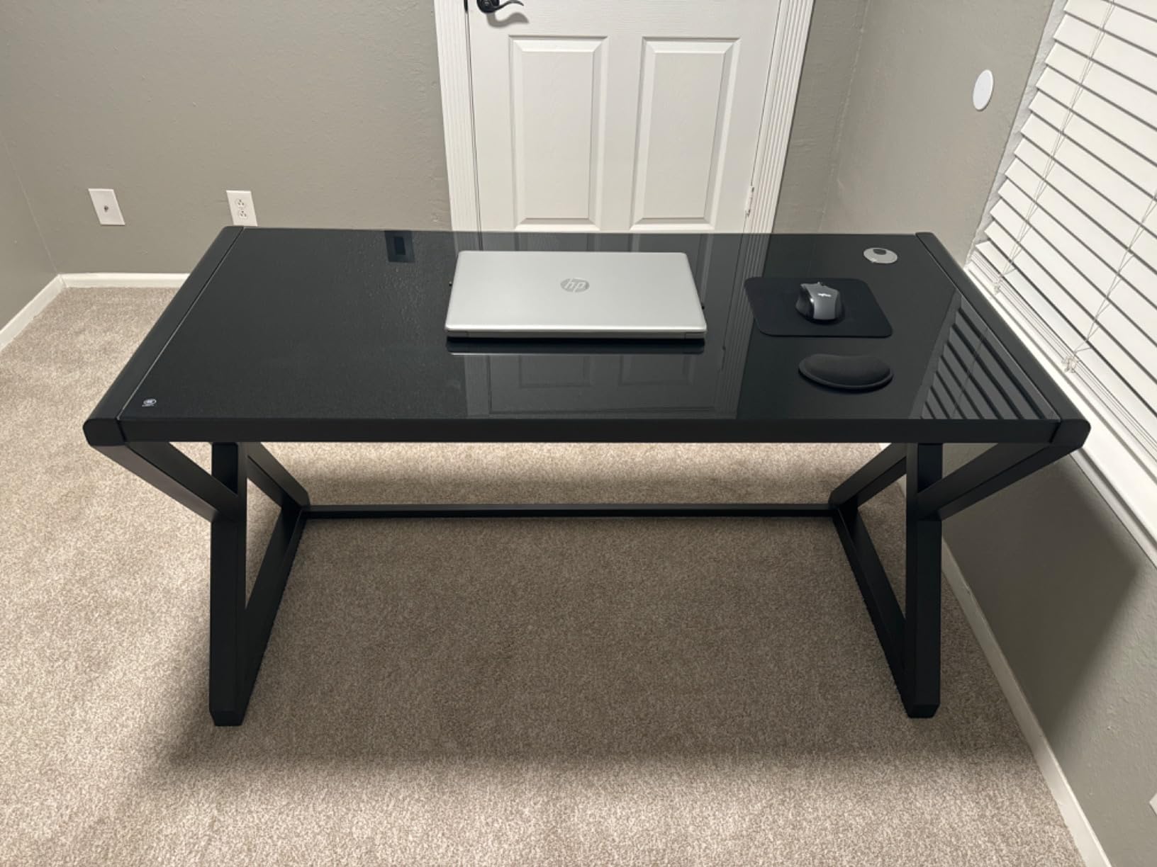 SAMERY Computer Desk Home Office Desks, 55.1 Inch Modern Simple Office Black Glass Desk Computer Table Study Gaming Writing Desk, Fashion Strength Tempered Glass Office Laptop Desk customer photo 2