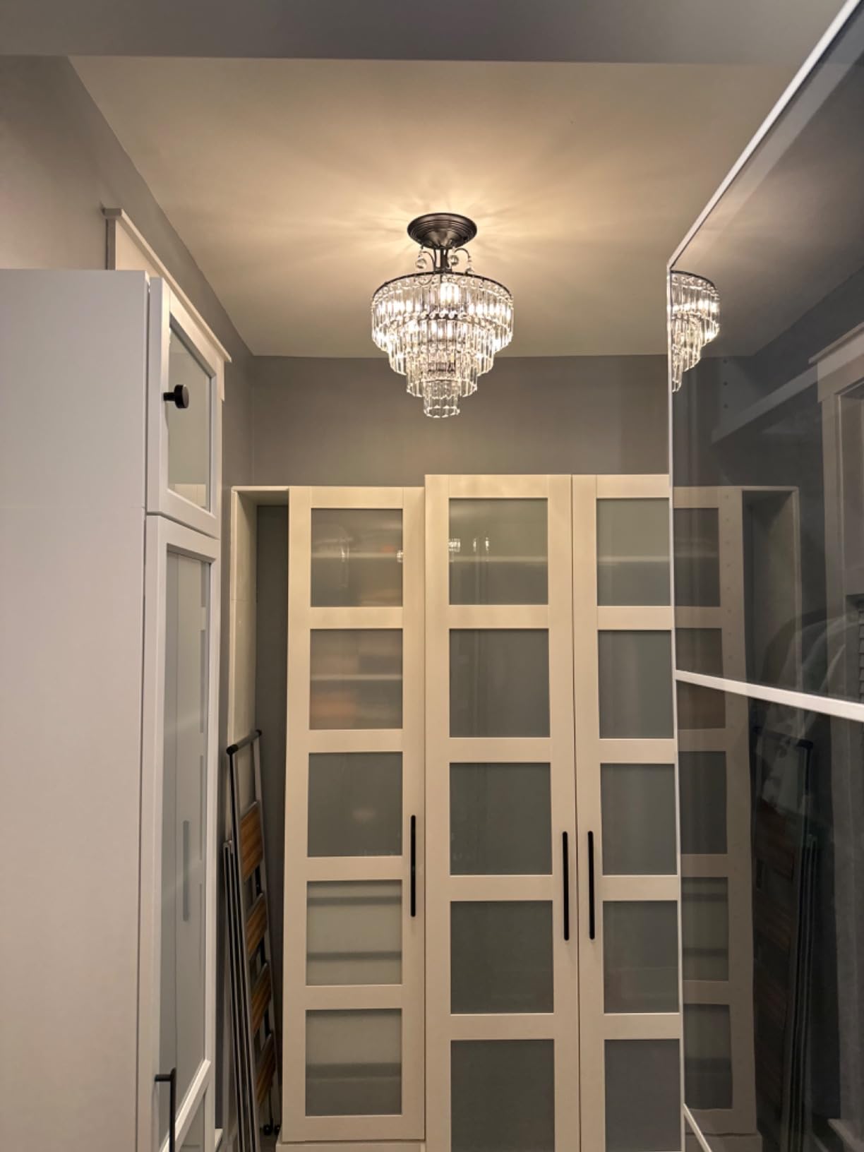 CVKASH 5-Lights Crystal Gold Chandelier Fixture Modern Semi Flush Mount Ceiling Light with E12 Ceiling Lighting for Bedroom Living Room Kitchen Hallway Dining Room,D15.35 x H20.07 customer photo 1