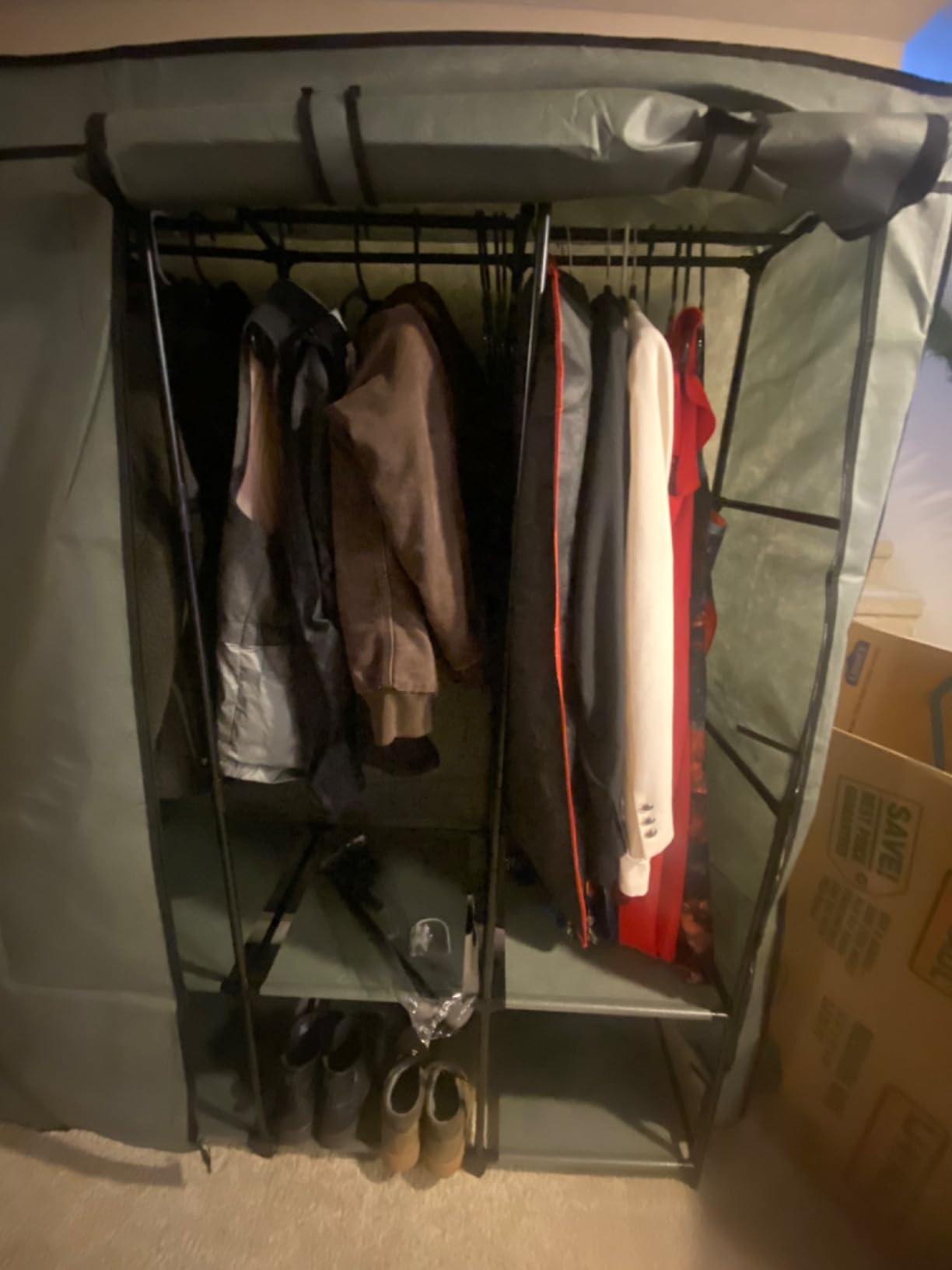 SONGMICS Portable Closet with Cover, 4 Hanging Rods and Shelves | Wardrobe Closet Organizer, 4 Side Pockets, 66.9 x 17.7 x 65.7 Inches, Ink Black, RYLAN Collection URYG094B02 customer photo 1