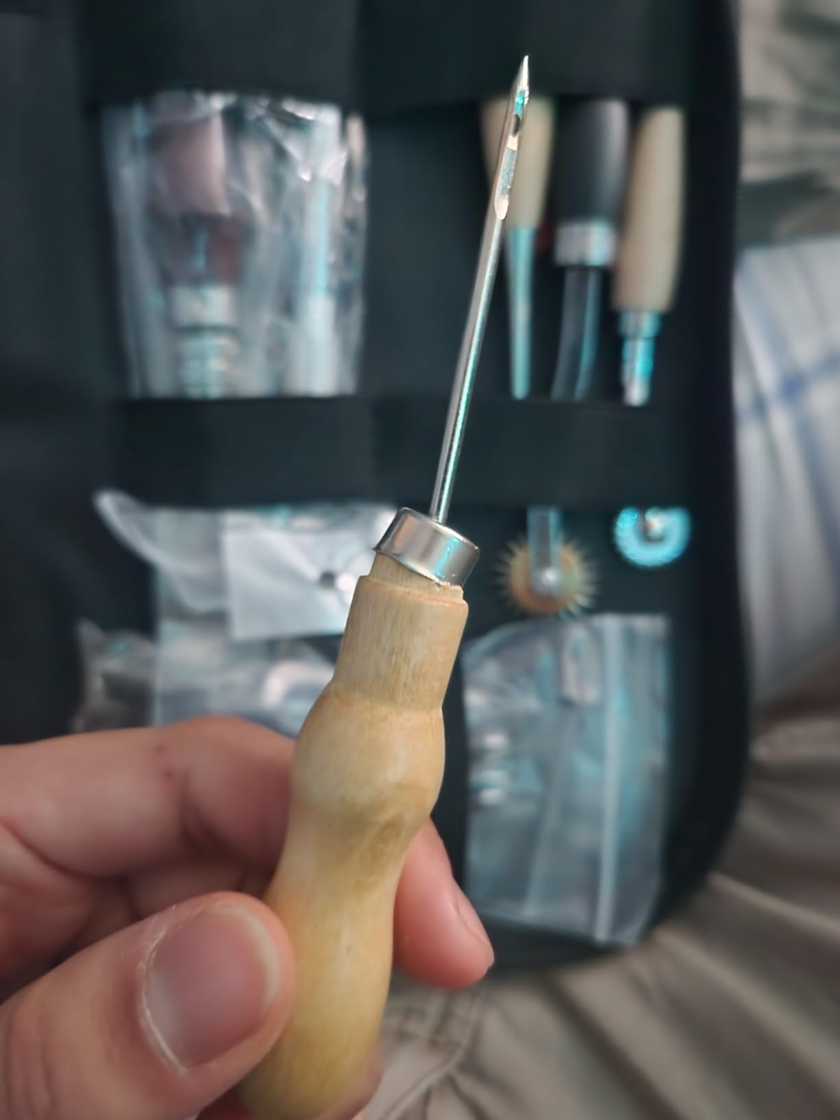 Leather Working Tools for Beginners: Professional Leather Tools with Punch | leather sewing kit with Waxed Thread Groover Awl Stitching Punch for Leathercraft Adults Gifts, Practical leather working kit customer photo 2