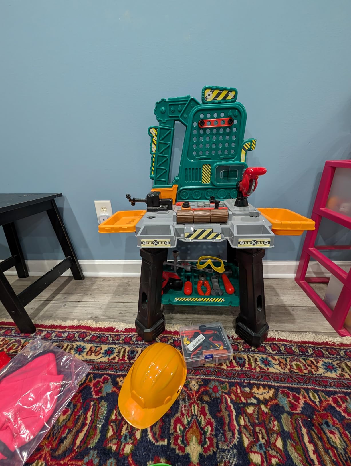 Amazon Basics Kids Workbench Construction Toy, Pretend Play Tool Set with 80 Pieces, Educational Interactive Playset, Play Helmet & Safety Goggles customer photo 1