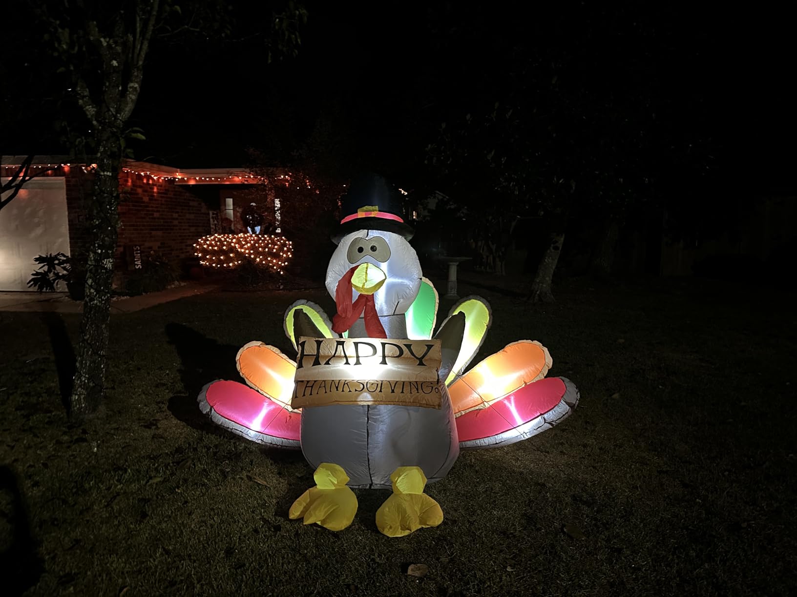 6FT Thanksgiving Inflatables Turkey Decor with Pilgrim Hat & Colorful Tail | Build in LEDs Blow up Turkey, Waterproof Fabric, Durable Blower, Outdoor Indoor Lawn Yard Autumn Holiday Harvest Decorations customer photo 1