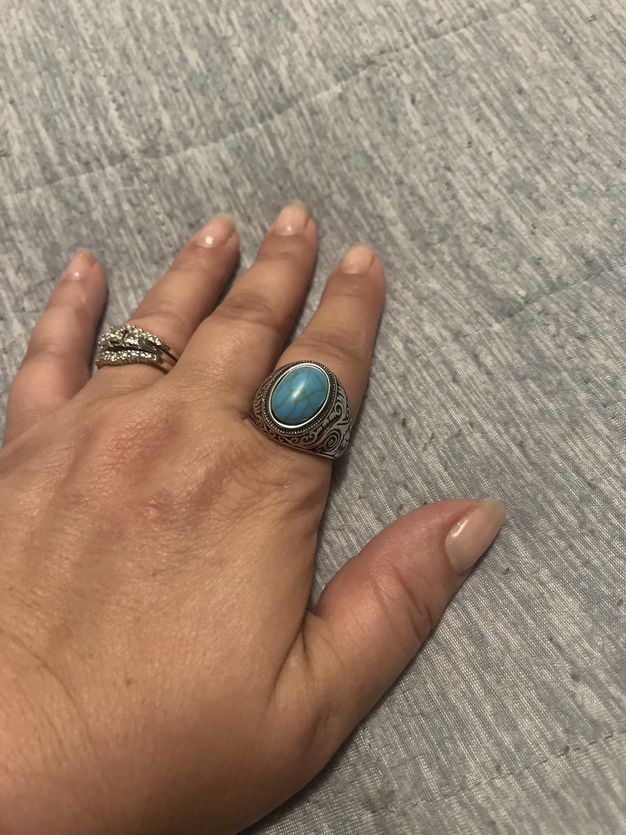 Retro Vintage Stone Rings for Men Turquoise Rings Stainless Steel customer photo 1