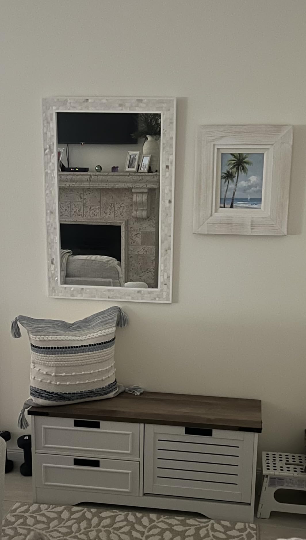 24 Inch Round Bathroom Mirror, Coastal Shell Framed Wall Decor | Handmade Mother of Pearl Frame,Tempered Glass, Beachy Circle Decor for Bathroom Bedroom Living Room or Entryway customer photo 2