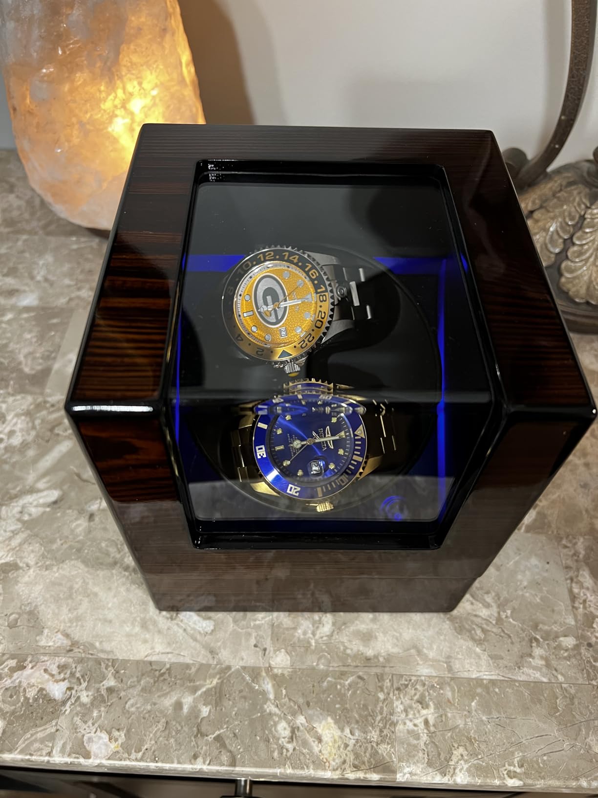 ANWBROAD Watch Winder for Automatic Watches Double Automatic Watch Winder | Super Quiet Motor, Flexible Watch Pillows LED Backlight Wooden Watch Winder Box, 4 Modes Battery or Type-C Adapter UJWW001Y customer photo 1