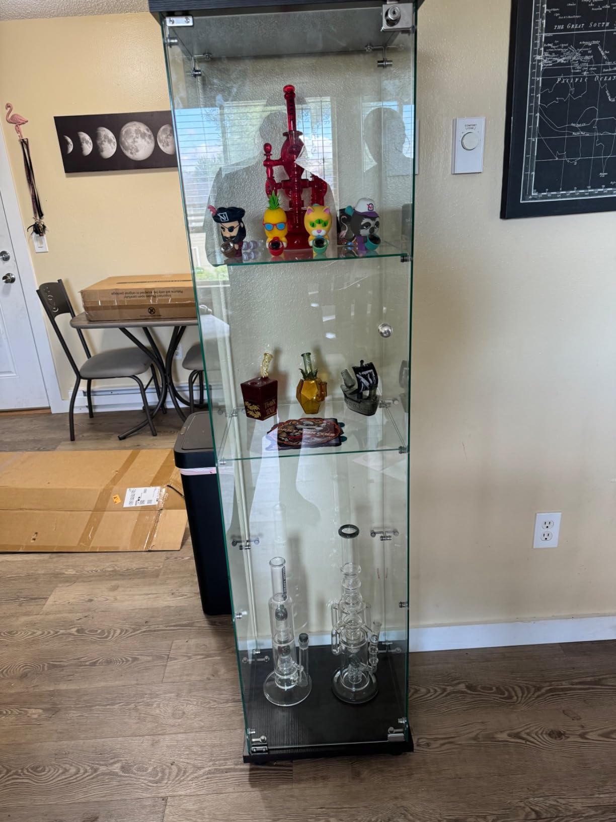 LFT HUIMEI2Y Glass Display Cabinet with Door & Lock, 4-Tier Curio Cabinet for Collectibles, Figures, Wine, Tempered Glass Display Case for Living Room Bedroom Office, 65