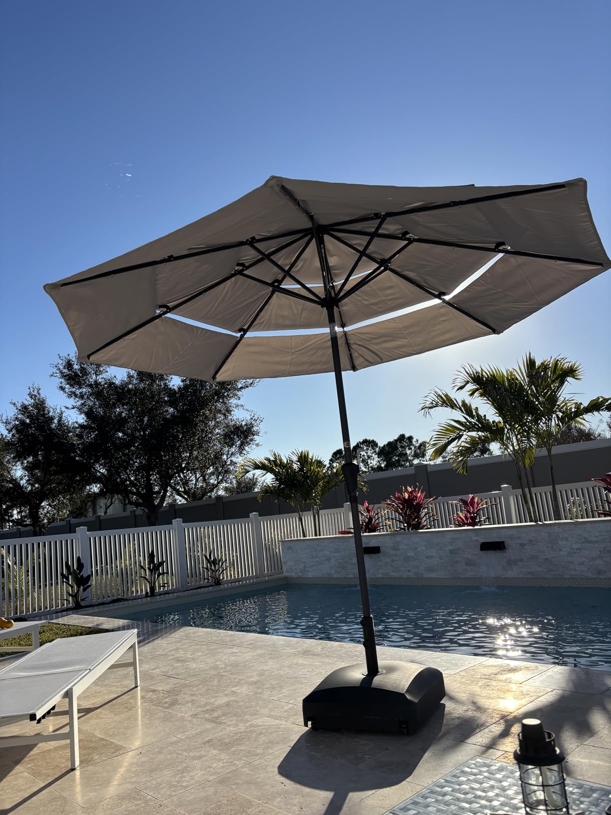 Best Choice Products 10ft 3-Tier Solar Patio Umbrella, Outdoor Market Sun Shade for Backyard, Deck, Poolside w/ 24 LED Lights, Tilt Adjustment, Easy Crank, 8 Ribs - Tan customer photo 2