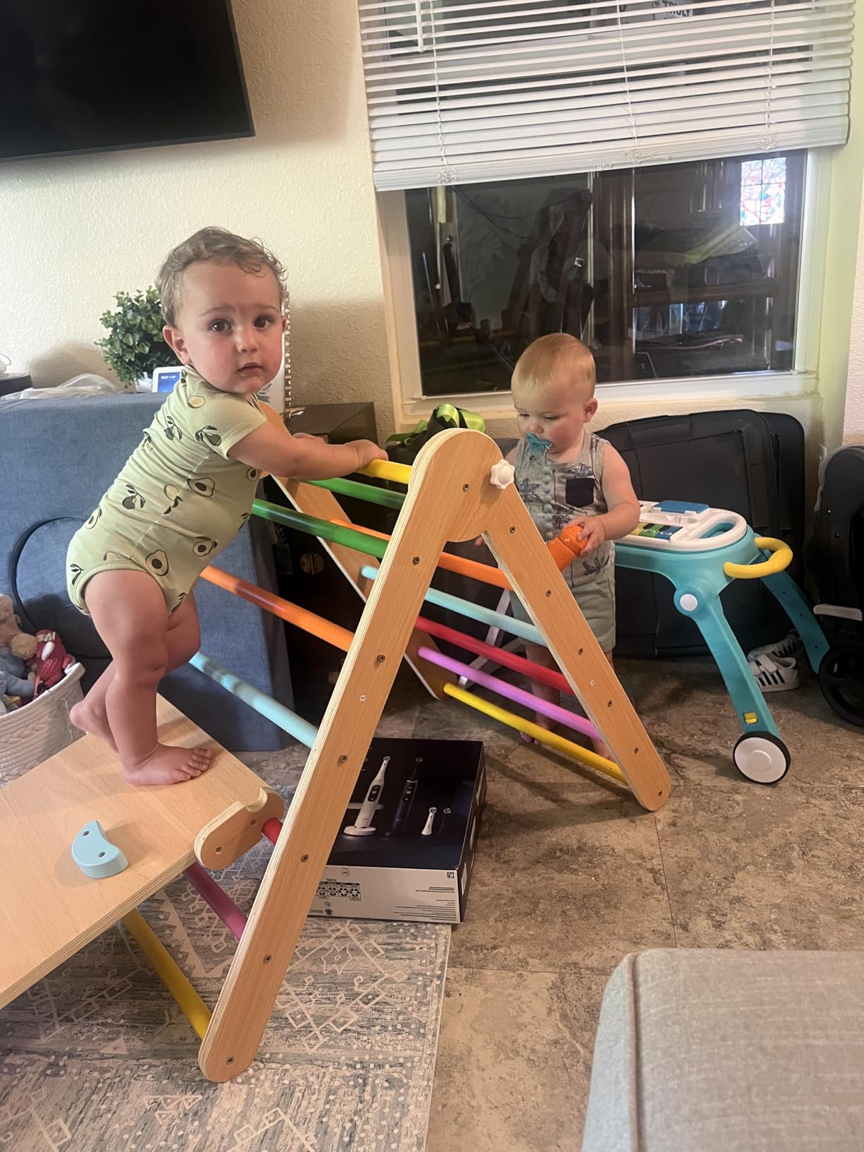 Beright 4 in 1 Pikler Triangle Gym, Montessori Foldable Climber with Ramp, Indoor Climbing Toys for Kids, Climbing Triangle for Toddlers Arch Climber, Rocker, Learning Waldorf Children Toy, Rainbow customer photo 2