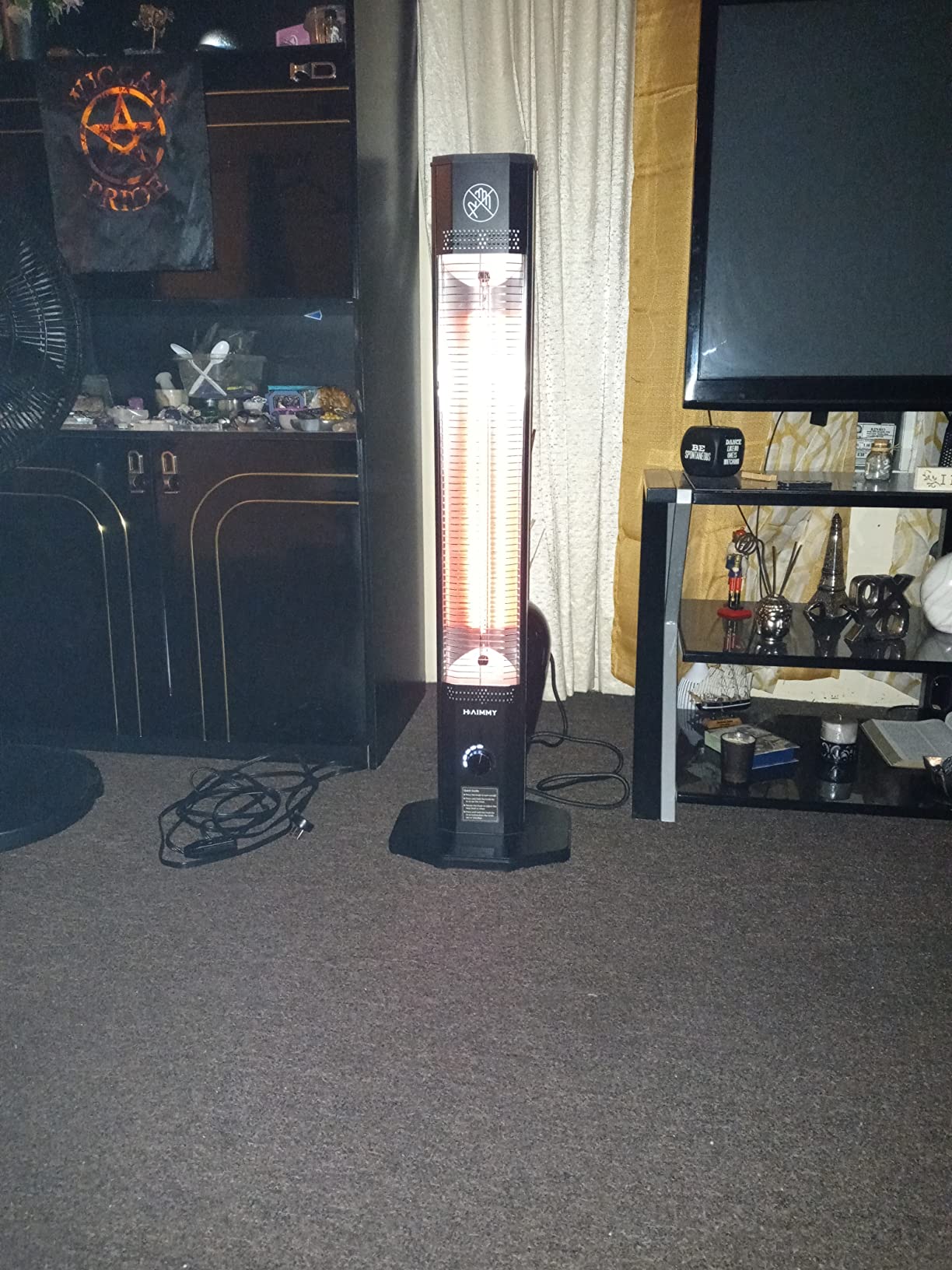 Outdoor Electric Patio Heater, Haimmy 42in Infrared Heater with Remote, 9 Heat Levels, 9H Timers, 1500W Instant Heating, Safety Lock, Tip-Over & Overheat Protection, IPX5 Waterproof Tower Space Heater customer photo 2