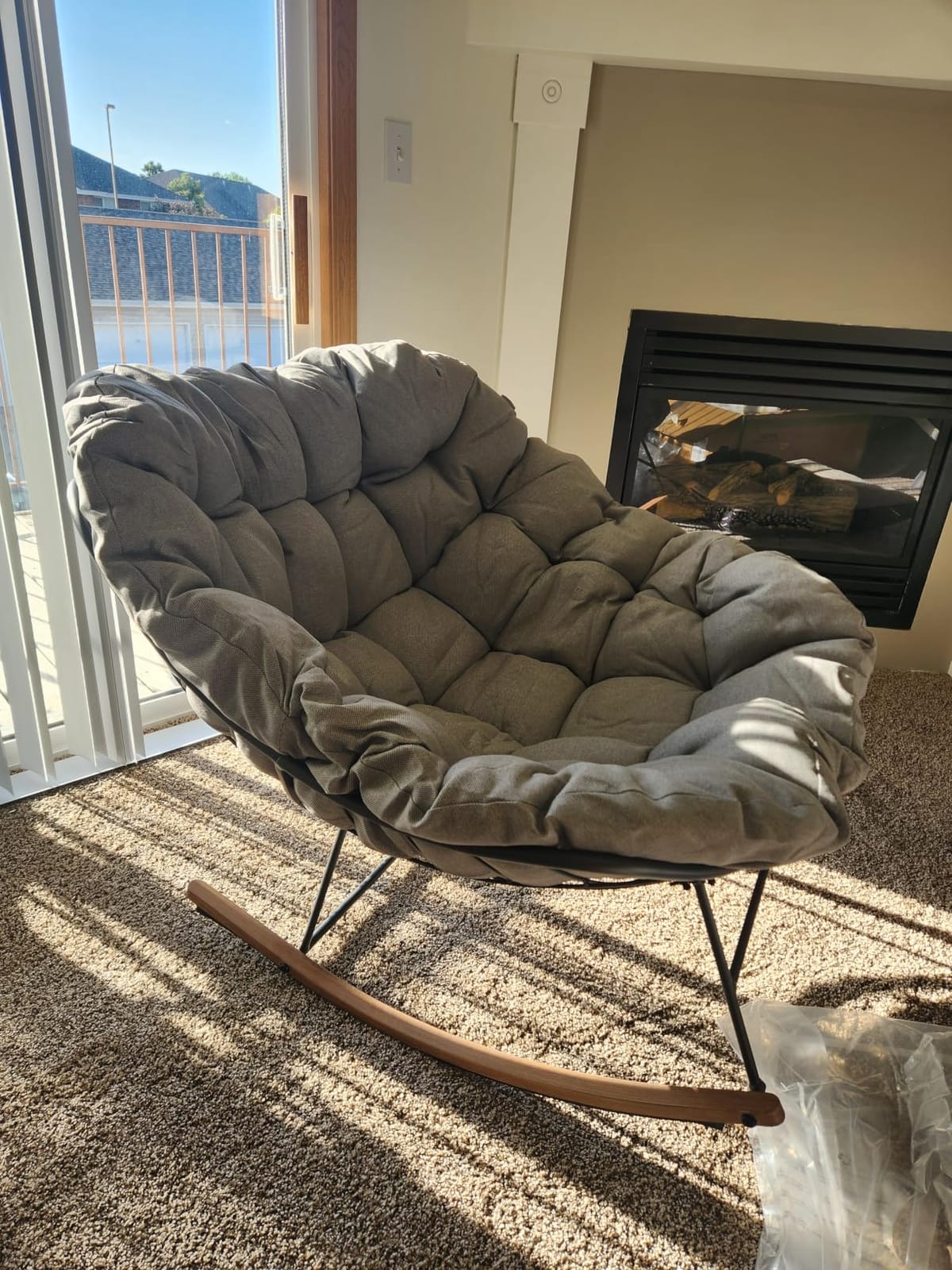 Grand patio Outdoor Papasan Rocking Chair with Thick Cushion, Grey | Oversized Modern Cozy Lounge Rocker Chair Steel Frame with Cushion for Balcony Porch Patio customer photo 1
