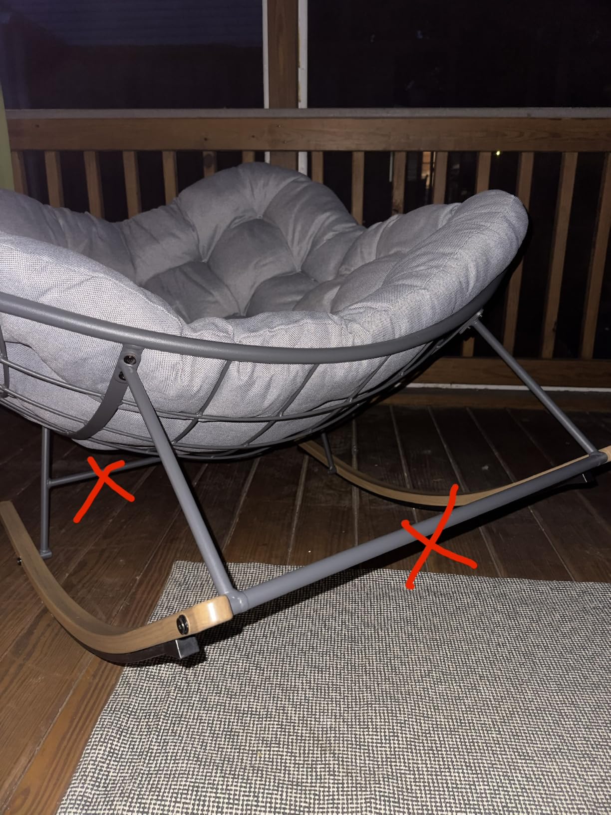 Grand patio Outdoor Papasan Rocking Chair with Thick Cushion, Grey | Oversized Modern Cozy Lounge Rocker Chair Steel Frame with Cushion for Balcony Porch Patio customer photo 2