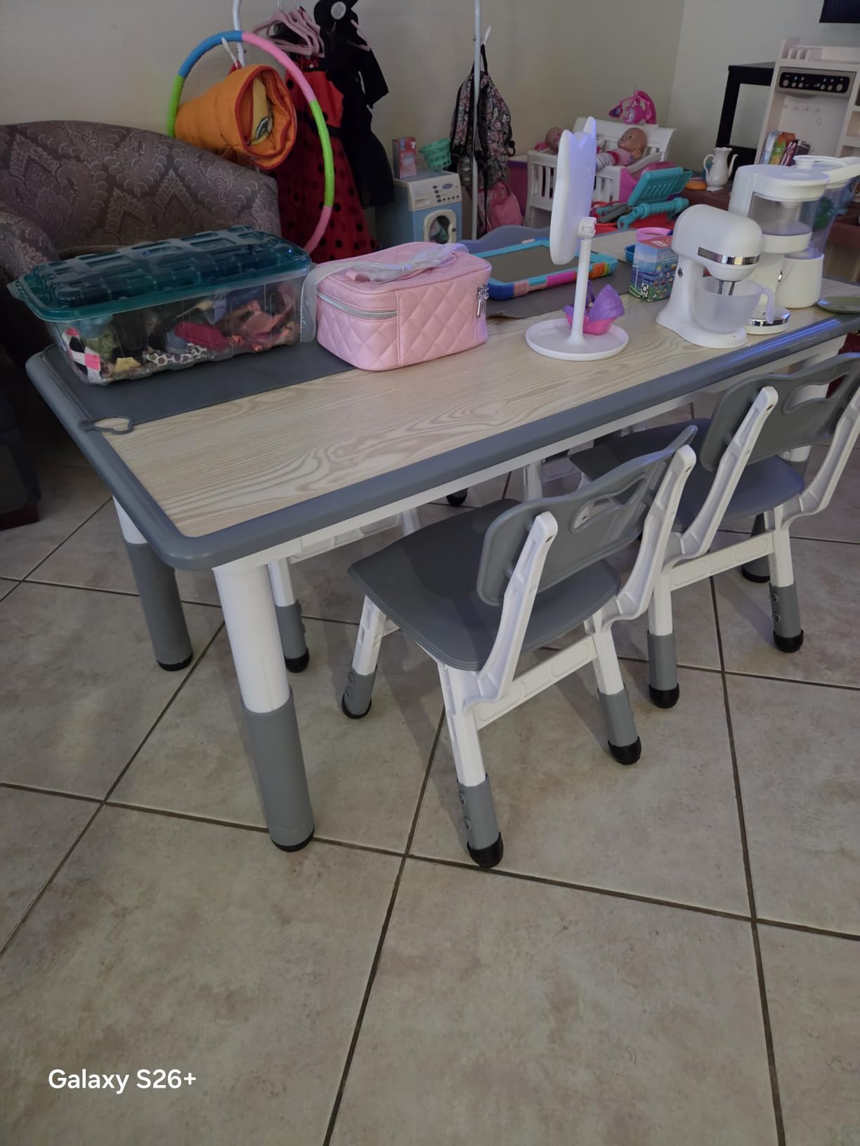 Brelley Height Adjustable Toddler Table and 4 Chairs Set, Beige | Table Supports 300 lbs, Graffiti Desktop, Non-Slip Legs, Classroom/Daycare/Home, Children Multi-Activity Table for Ages 3-8 customer photo 2