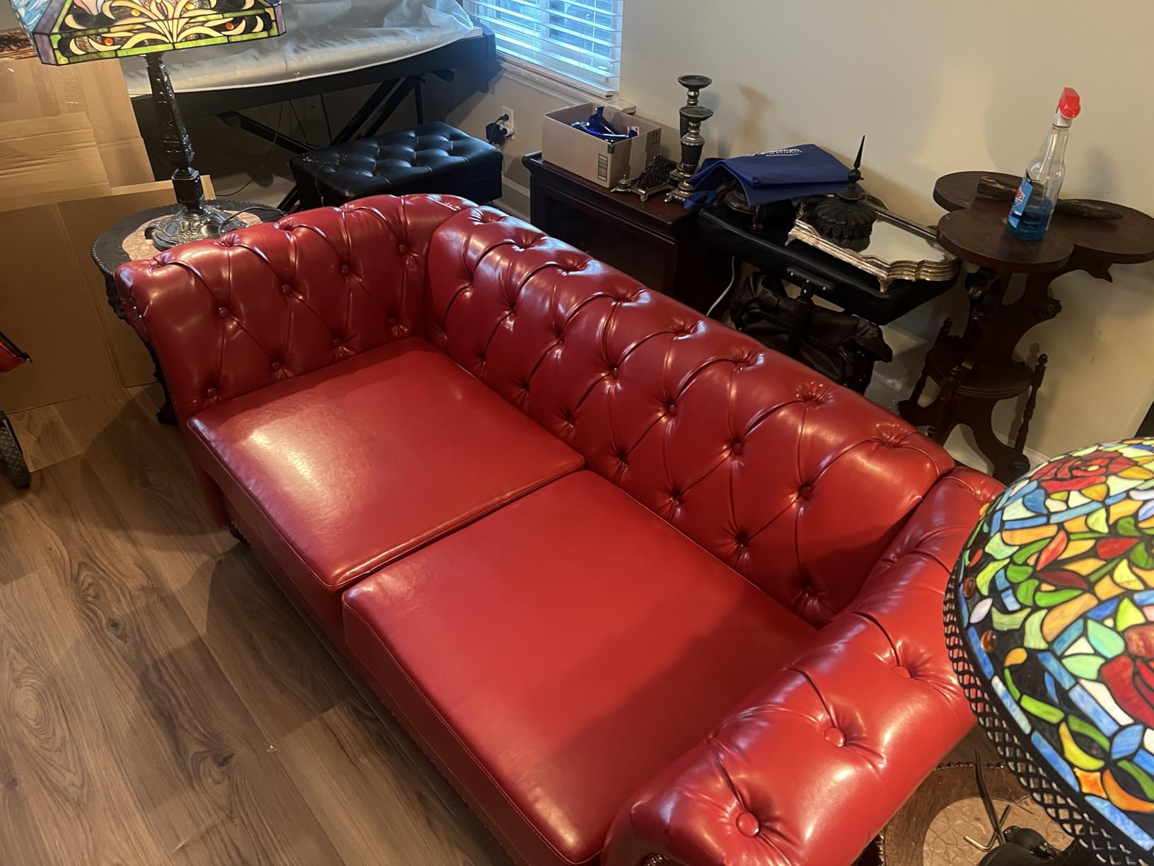 LEVNARY Chesterfield Sofa, Classic Tufted Upholstered Leather Couch, Modern 3 Seater Couch Furniture with Tufted Back for Living Room Office (Black) customer photo 1